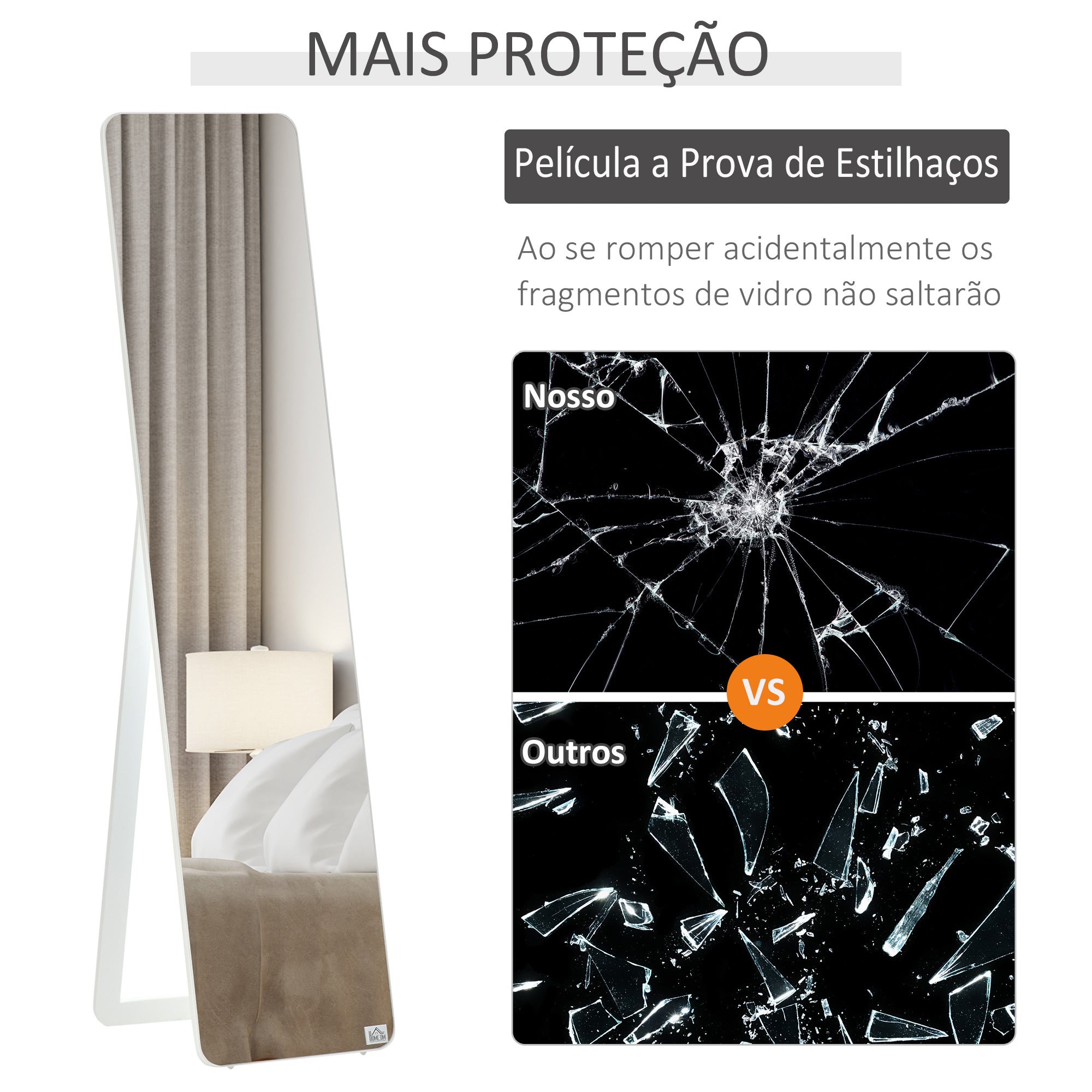 Espelho de Pé/Corpo Inteiro Retangular – 37x43x156cm – Branco – Madeira e Vidro