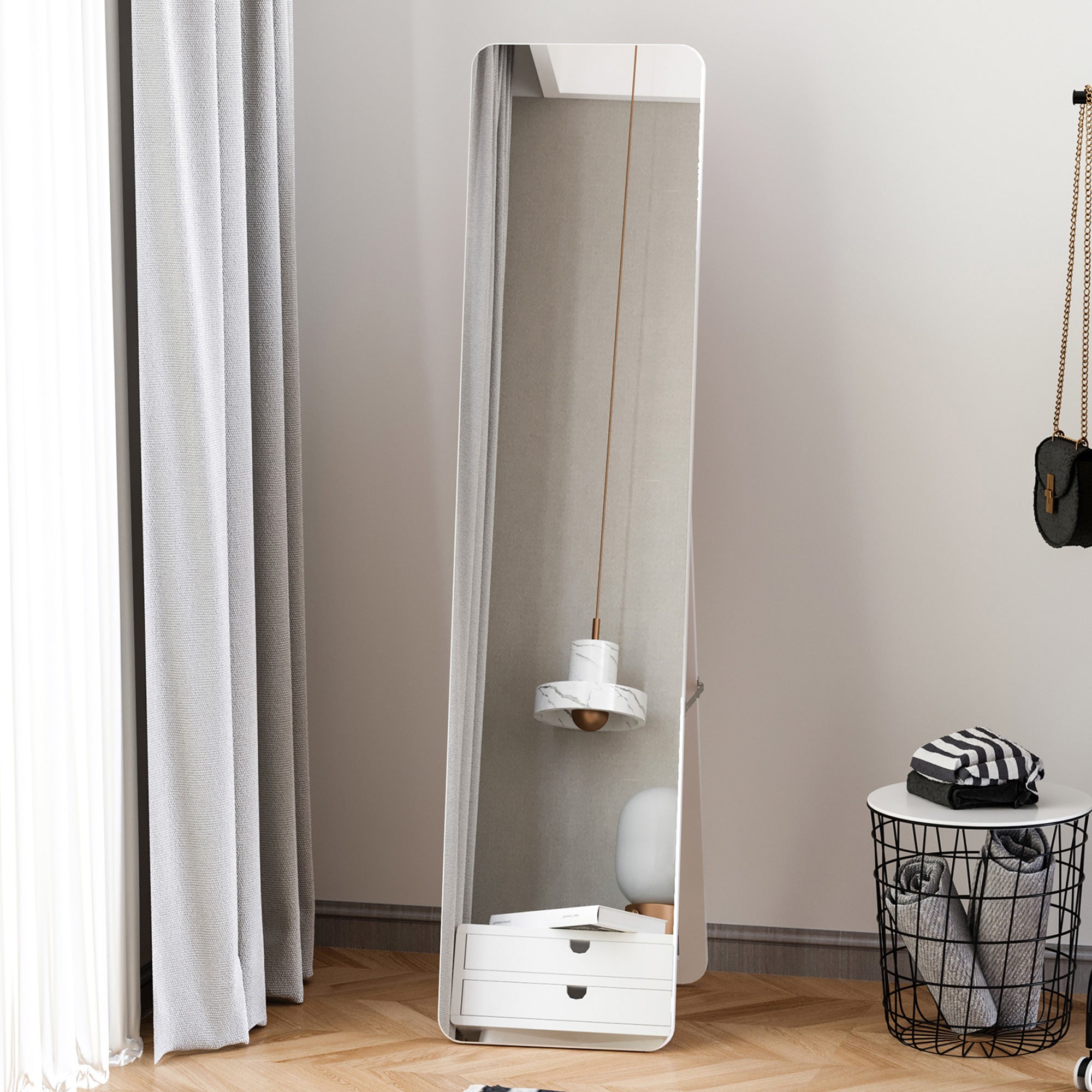 Espelho de Pé/Corpo Inteiro Retangular – 37x43x156cm – Branco – Madeira e Vidro