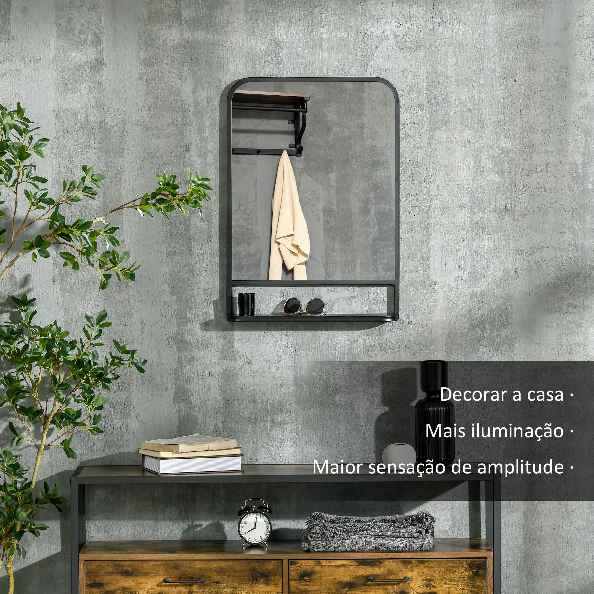 Espelho Decorativo de Parede 70x50cm - Cor Preto