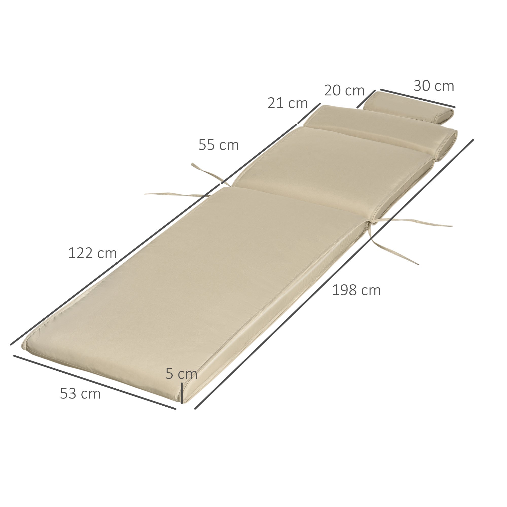 Almofada Acolchoada 198x53x5cm Cor Bege para Espreguiçadeira