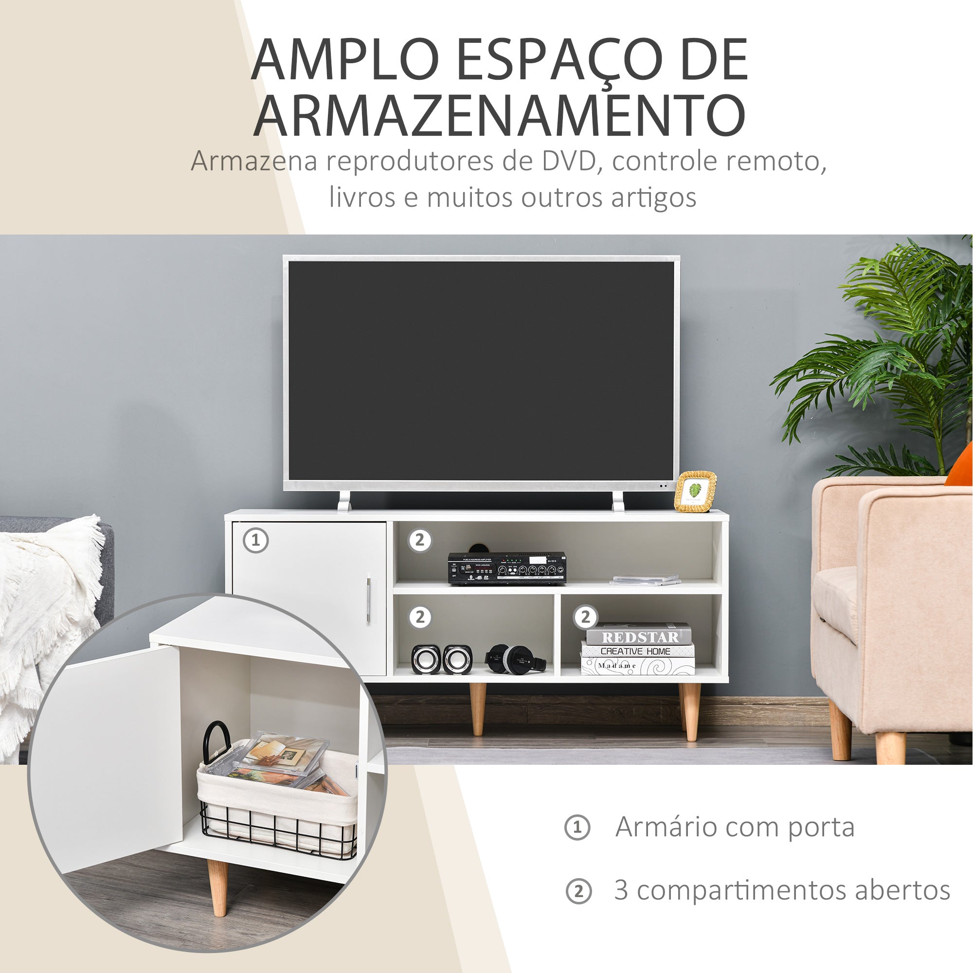 Móvel de TV Moderno 120x40x55cm Branco