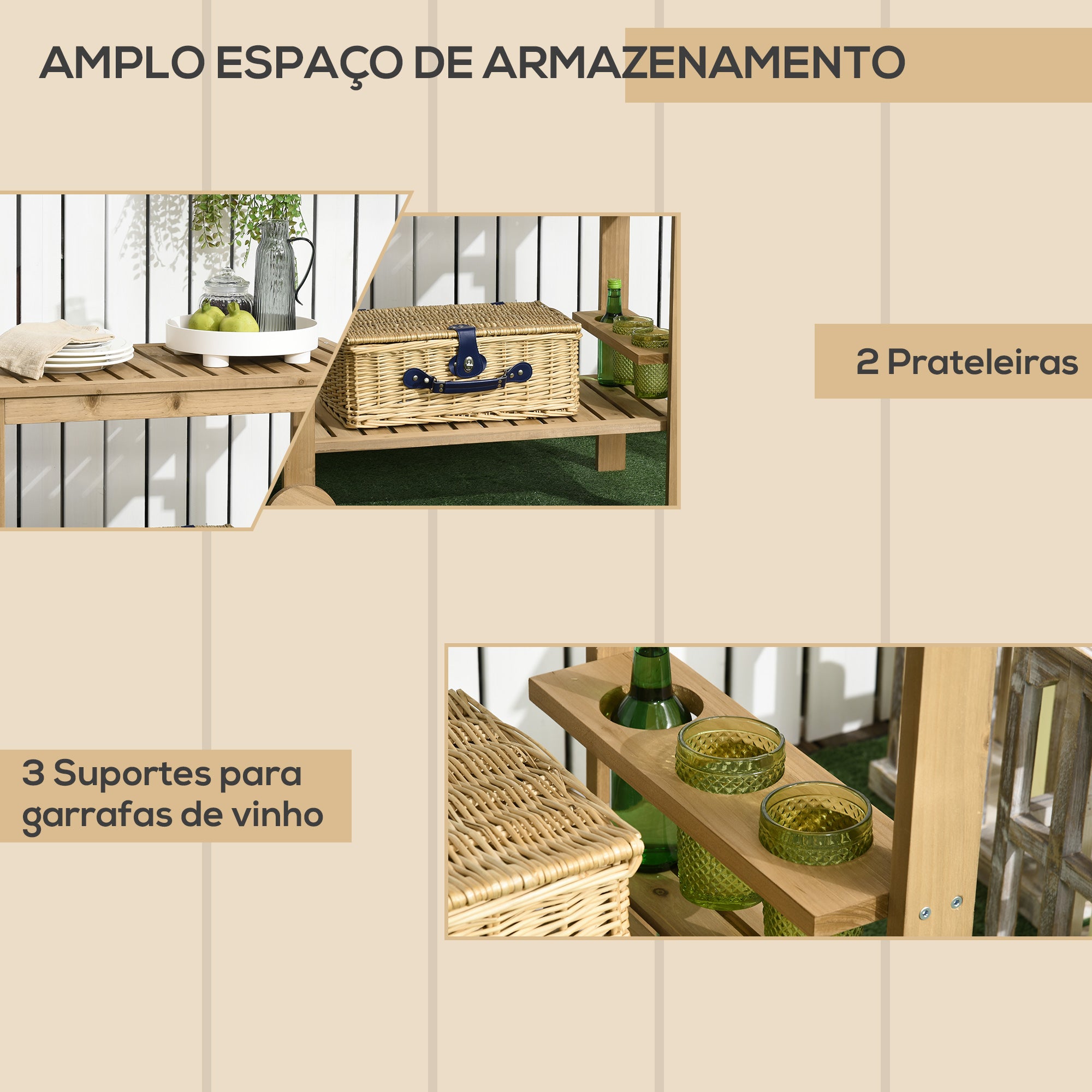 Carrinho de Madeira – 95x47x74 cm – Cor de Madeira Natural
