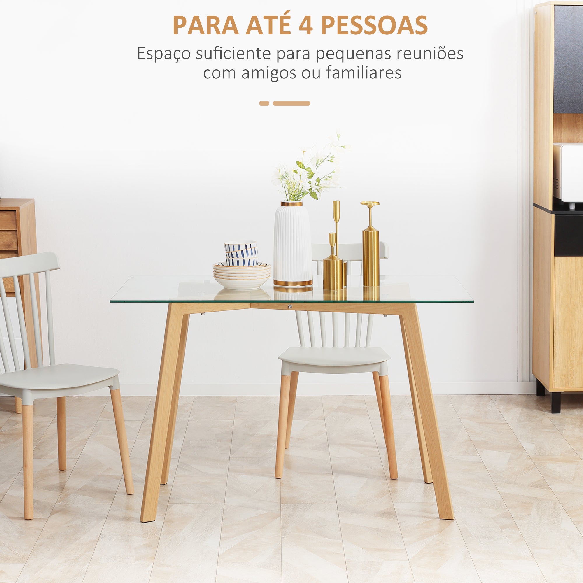 Mesa de Jantar Moderna 120x60x76cm - Transparente e Madeira