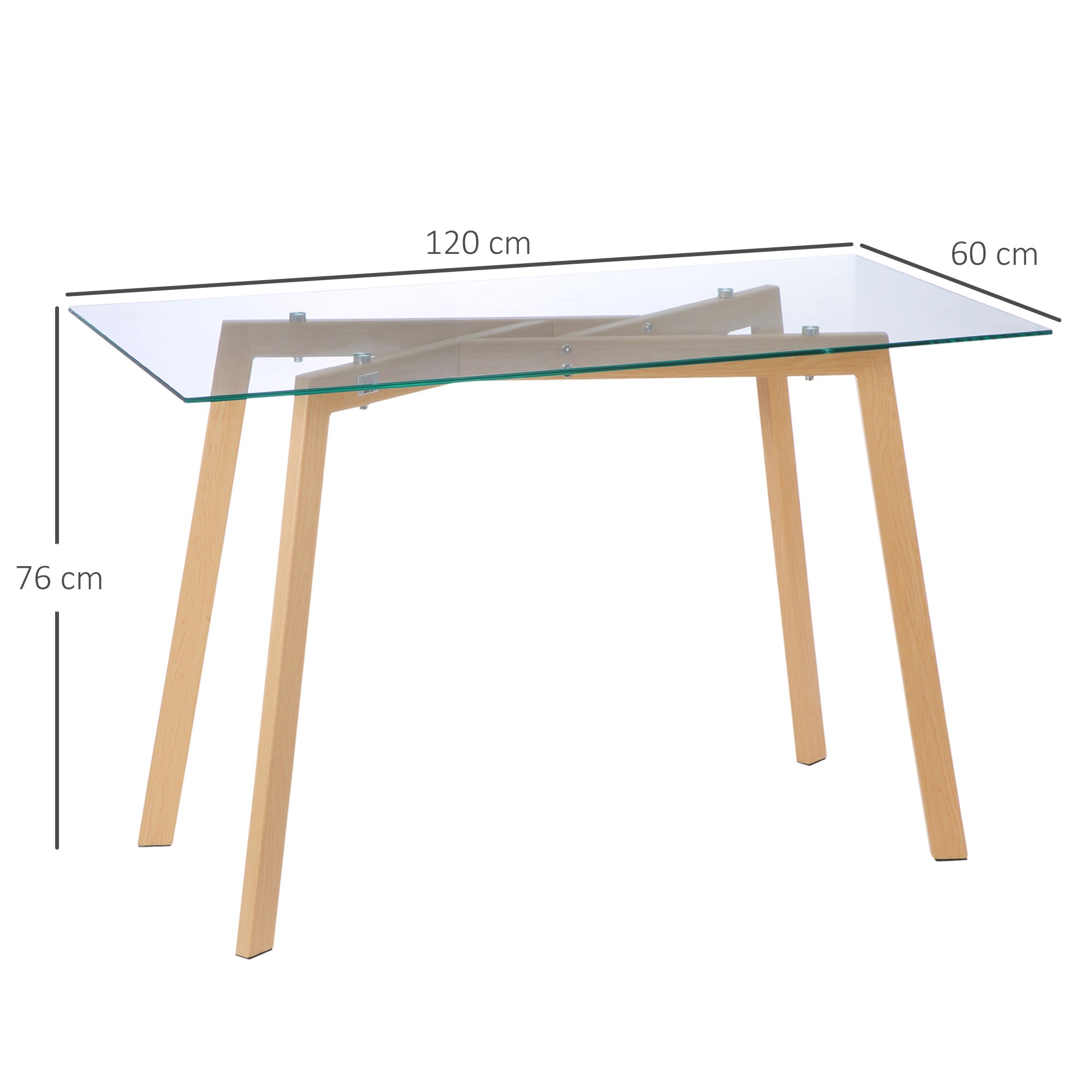 Mesa de Jantar Moderna 120x60x76cm - Transparente e Madeira