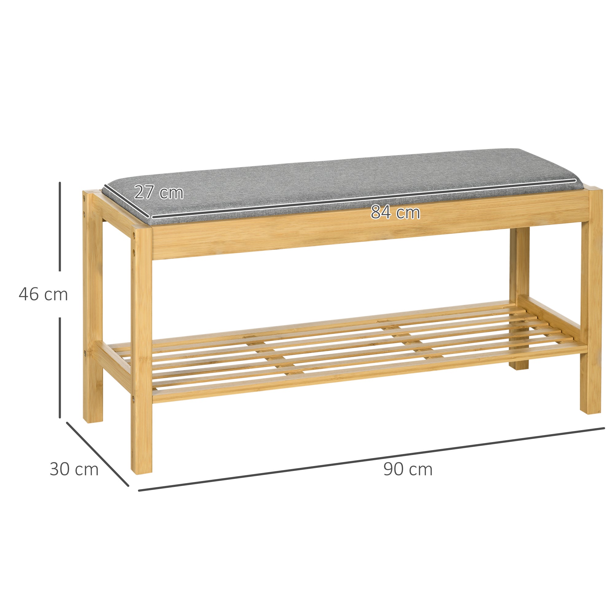 Banco Sapateira – 90x30x46 cm – Madeira e Cinza – Bambu