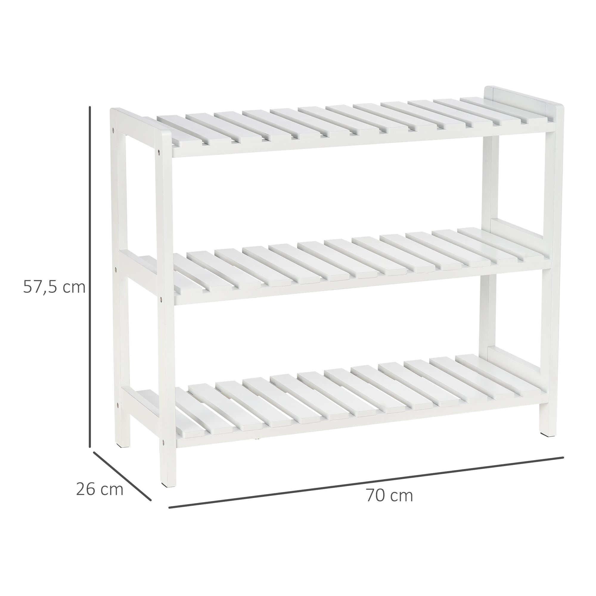 Sapateira de Madeira Branca 3 Níveis para até 9 Pares de Sapatos 70x26x57,5cm