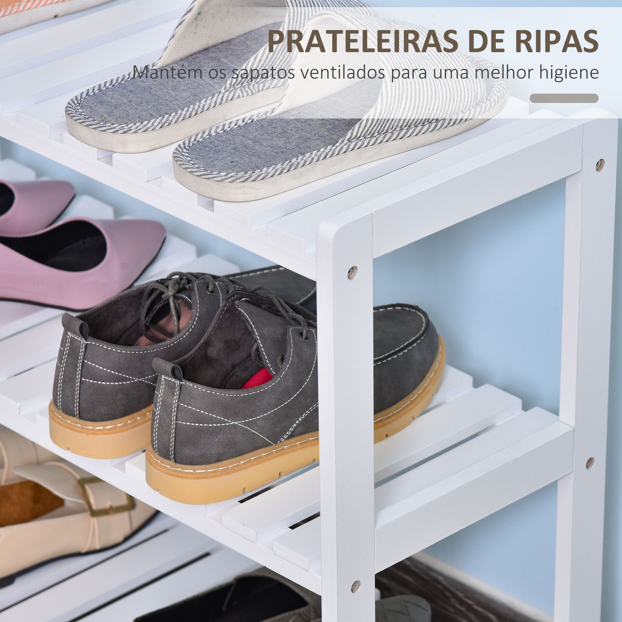 Sapateira de Madeira Branca 3 Níveis para até 9 Pares de Sapatos 70x26x57,5cm