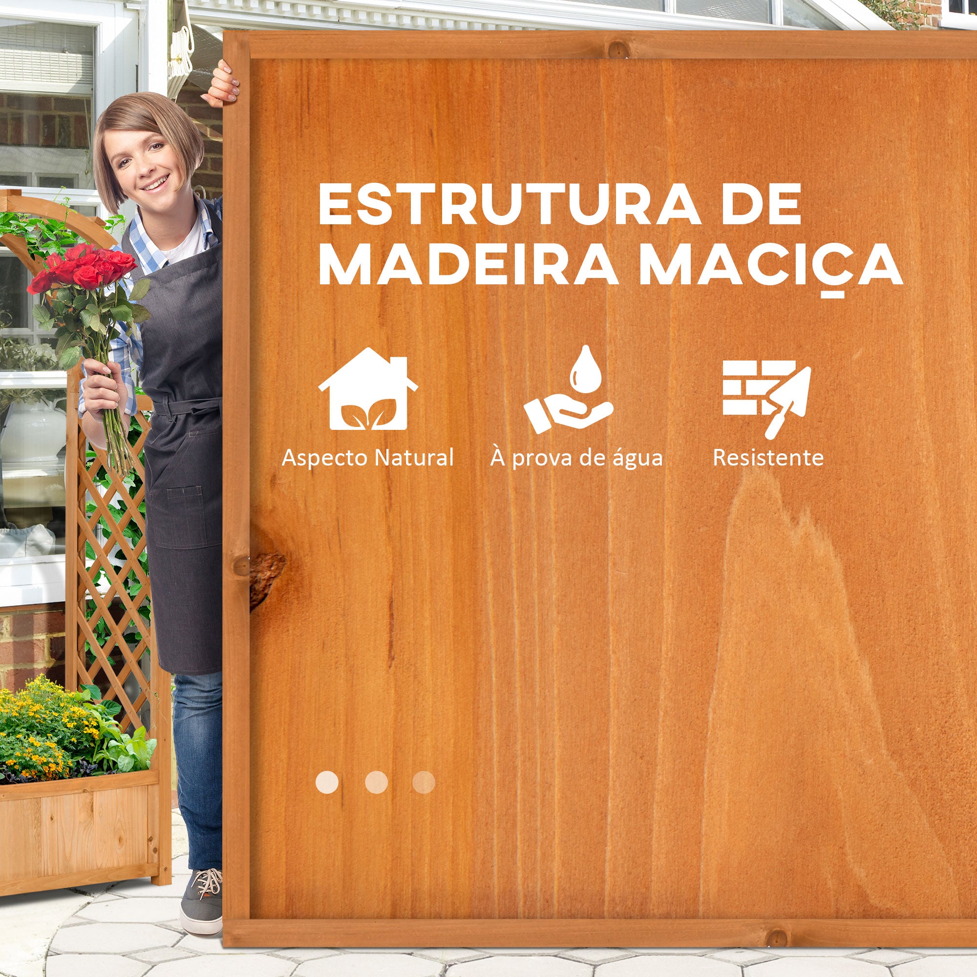 Floreira com Treliça em Forma de Arco – 83x36x153cm – Cor de Madeira Natural – Madeira