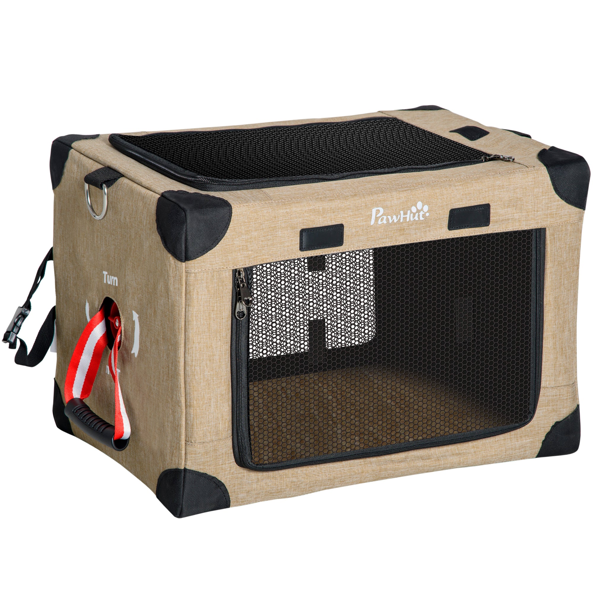 Mochila Transportadora para Cães e Gatos Pequenos 48,5x33,5x33cm - Cáqui e Preto