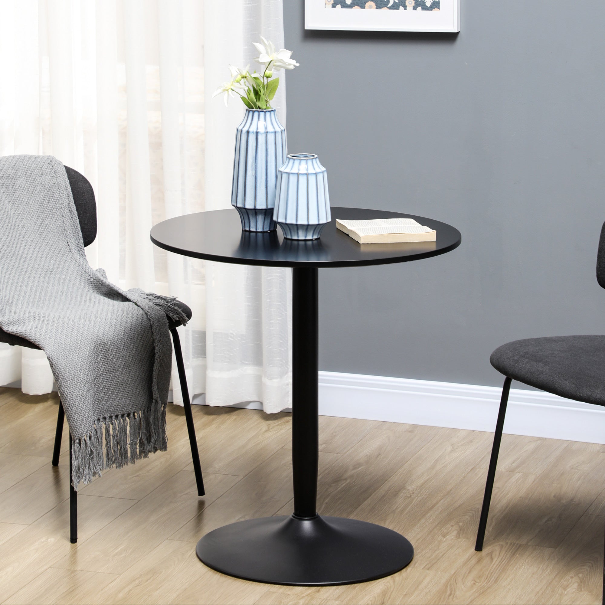 Mesa de Jantar Redonda – Ø80x75 cm – Preto – MDF com base de aço