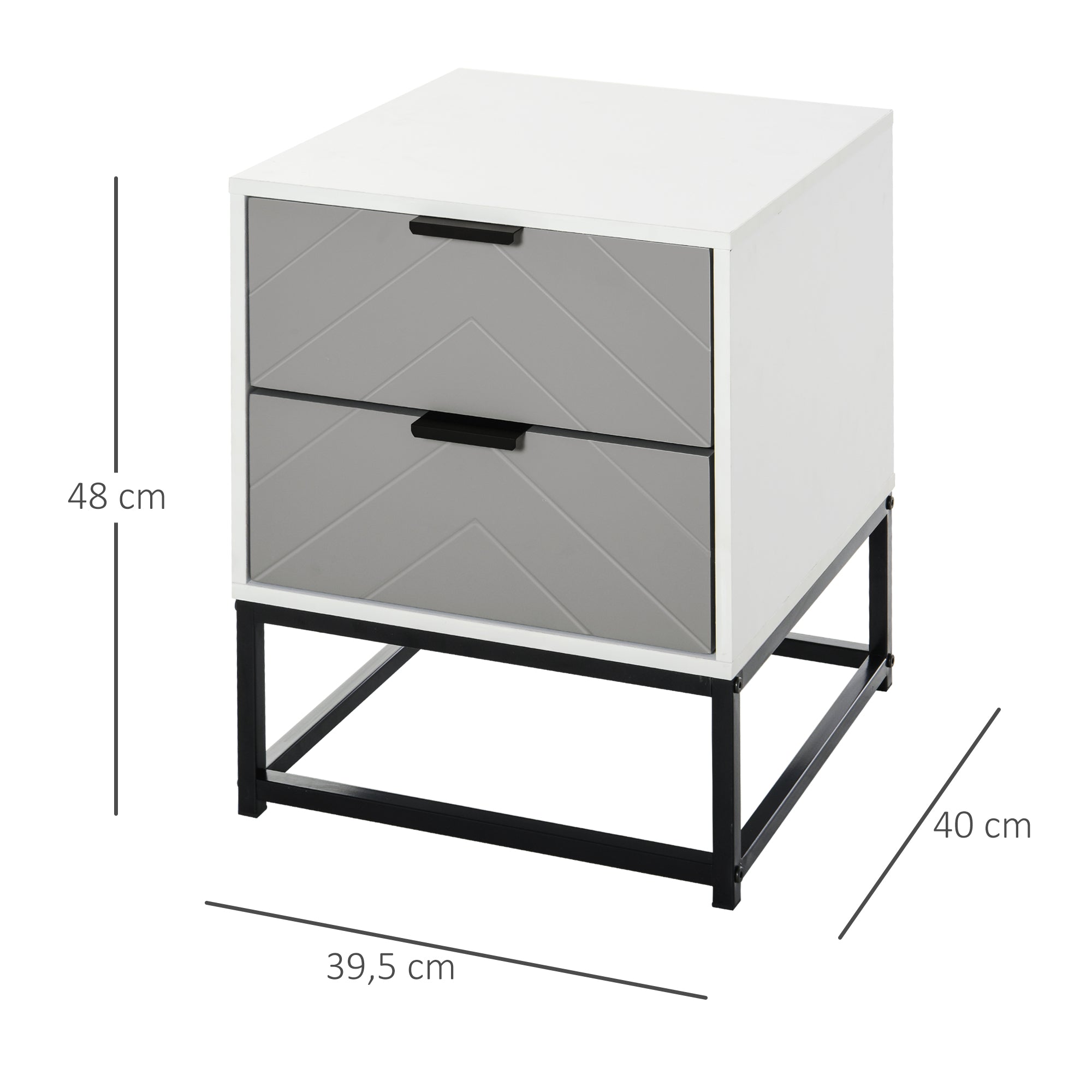 Mesa de Cabeceira com 2 Gavetas 39,5x40x48 cm - Branco e Cinza