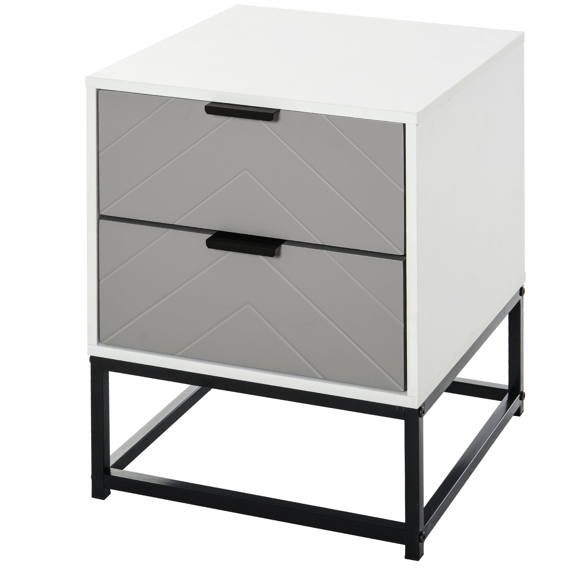Mesa de Cabeceira com 2 Gavetas 39,5x40x48 cm - Branco e Cinza
