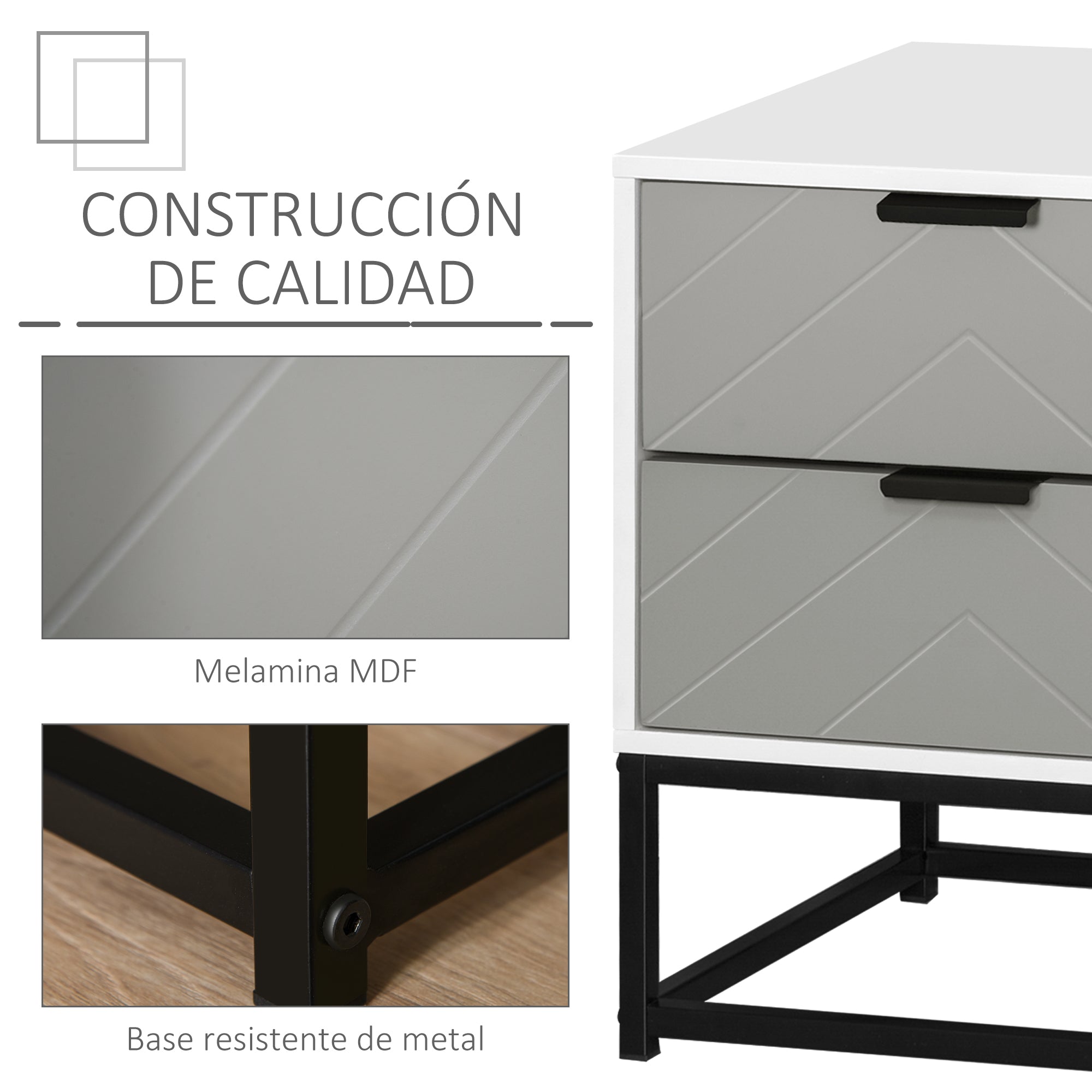 Mesa de Cabeceira com 2 Gavetas 39,5x40x48 cm - Branco e Cinza