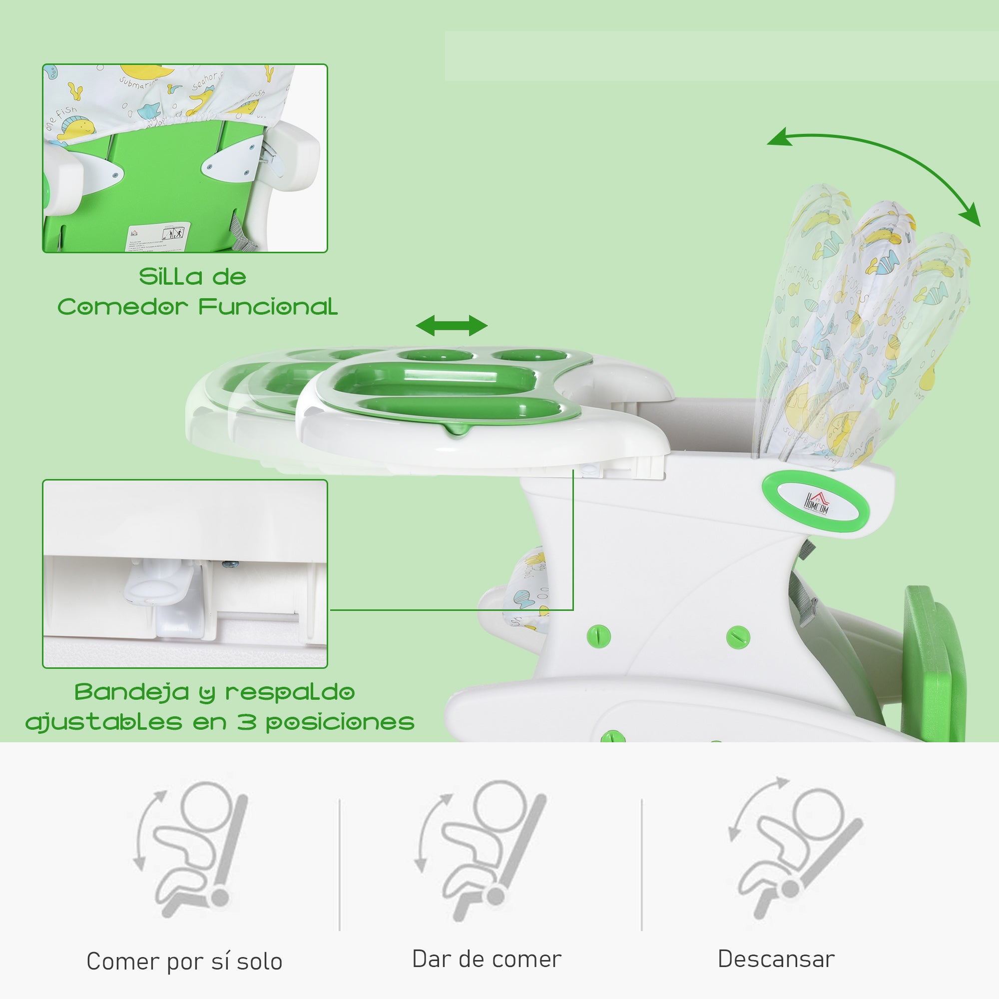 Cadeira 3 em 1 para Bebês - 57x59x105cm - Verde