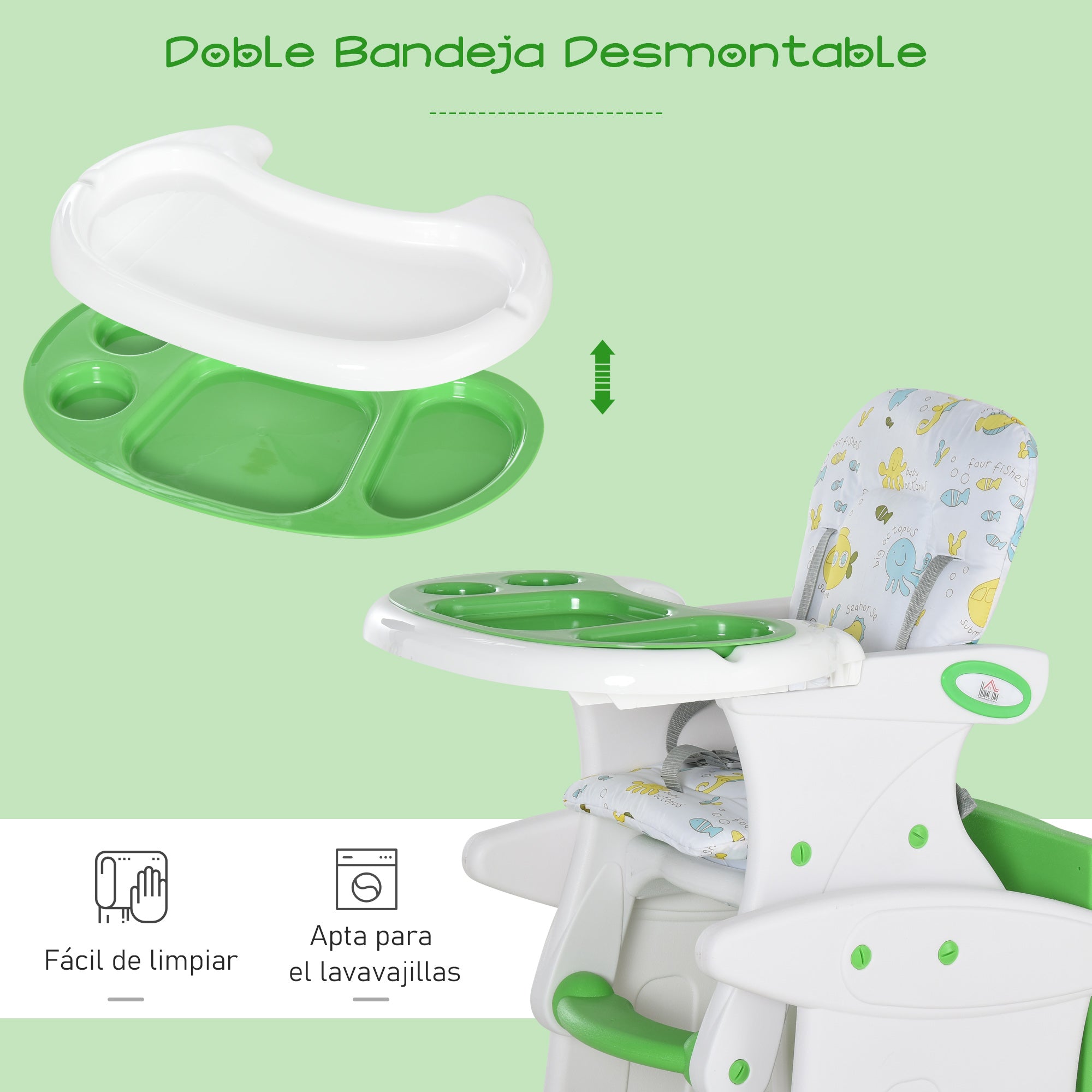 Cadeira 3 em 1 para Bebês - 57x59x105cm - Verde