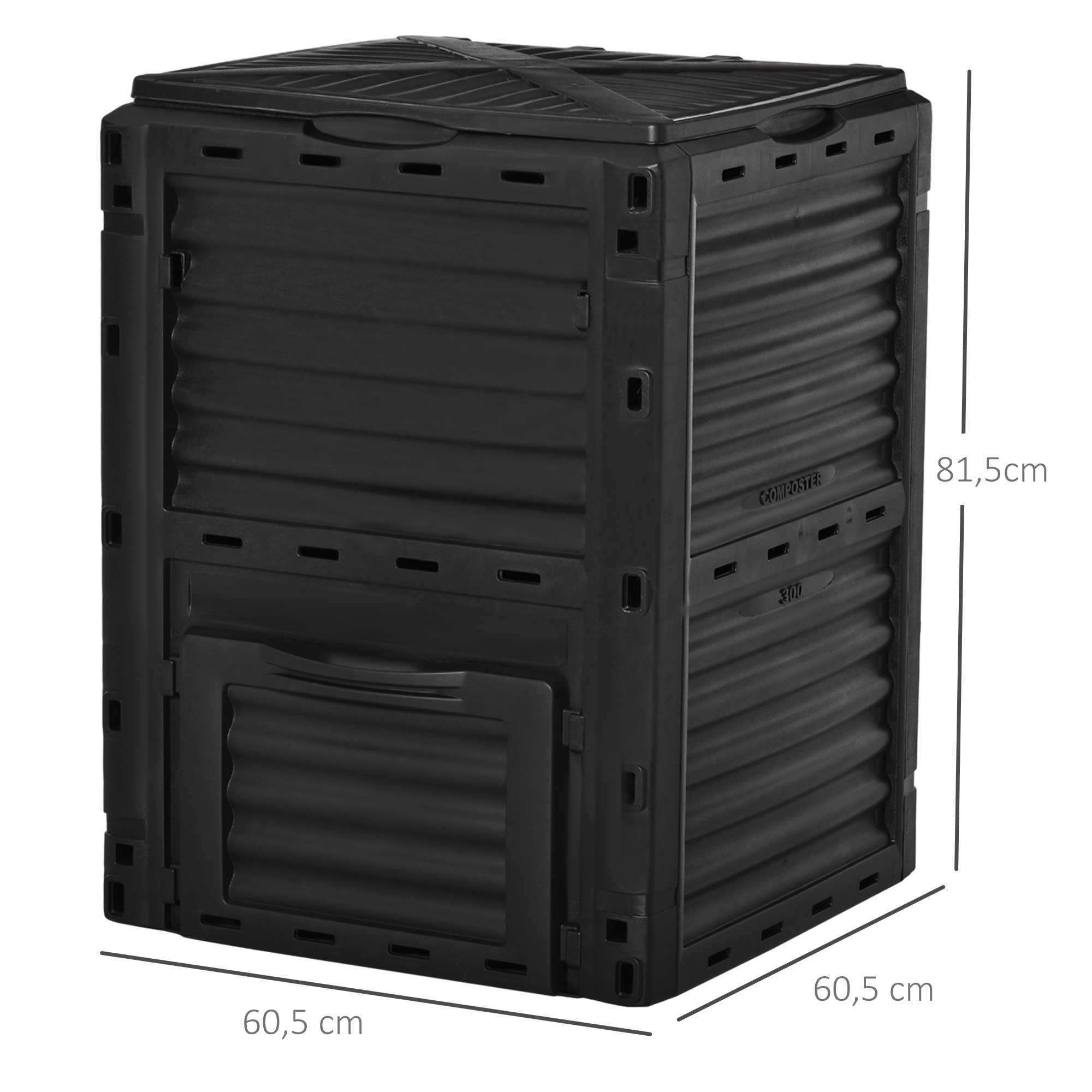 Compostor Orgânico 300L Preto 60.5x60.5x81.5cm