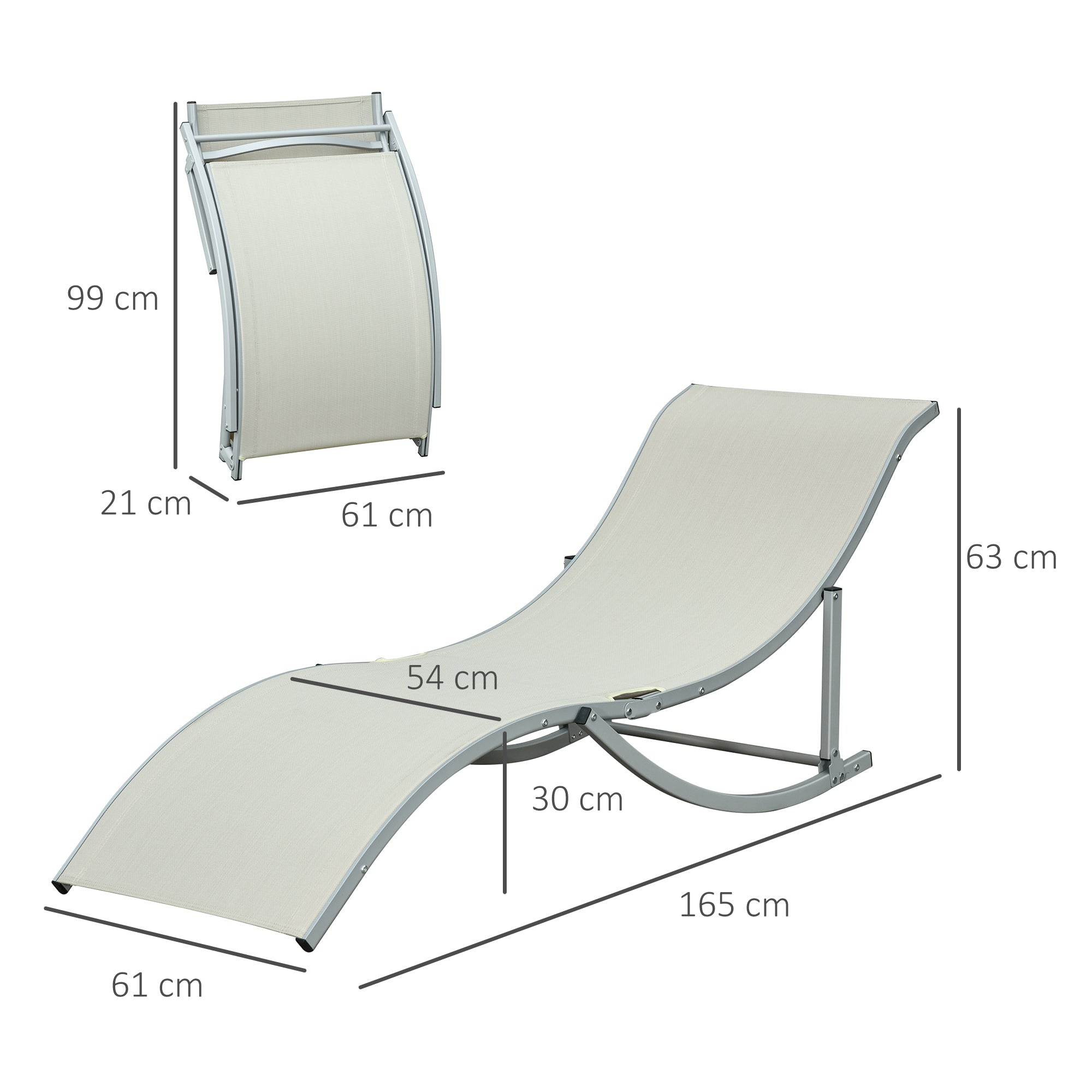 Espreguiçadeiras Ergonômicas Dobráveis em Forma de S 165x61x63 cm - Creme Branco