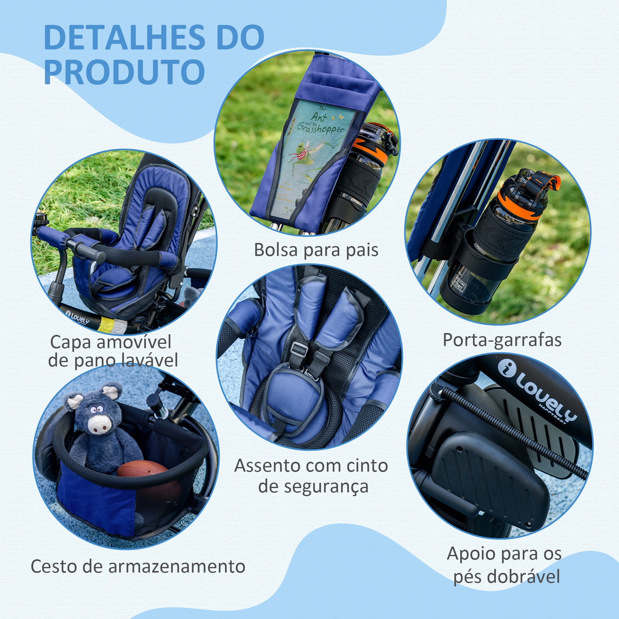 Triciclo Evolutivo 2 em 1 para Crianças +12 Meses - Azul Marrinho 102x49x102 cm
