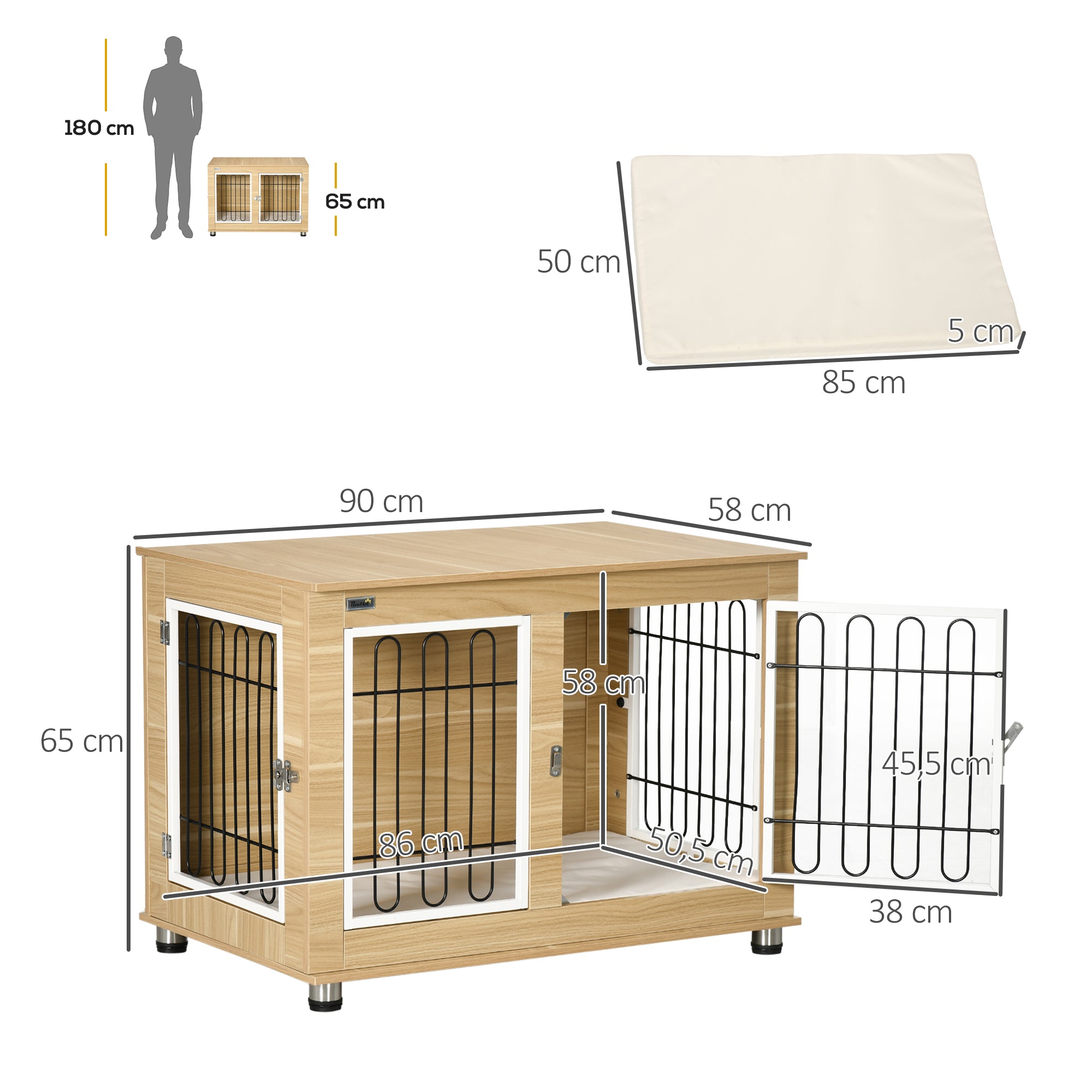 Gaiola para Cães Médios e Grandes 90x58x65 cm - Carvalho e Branco