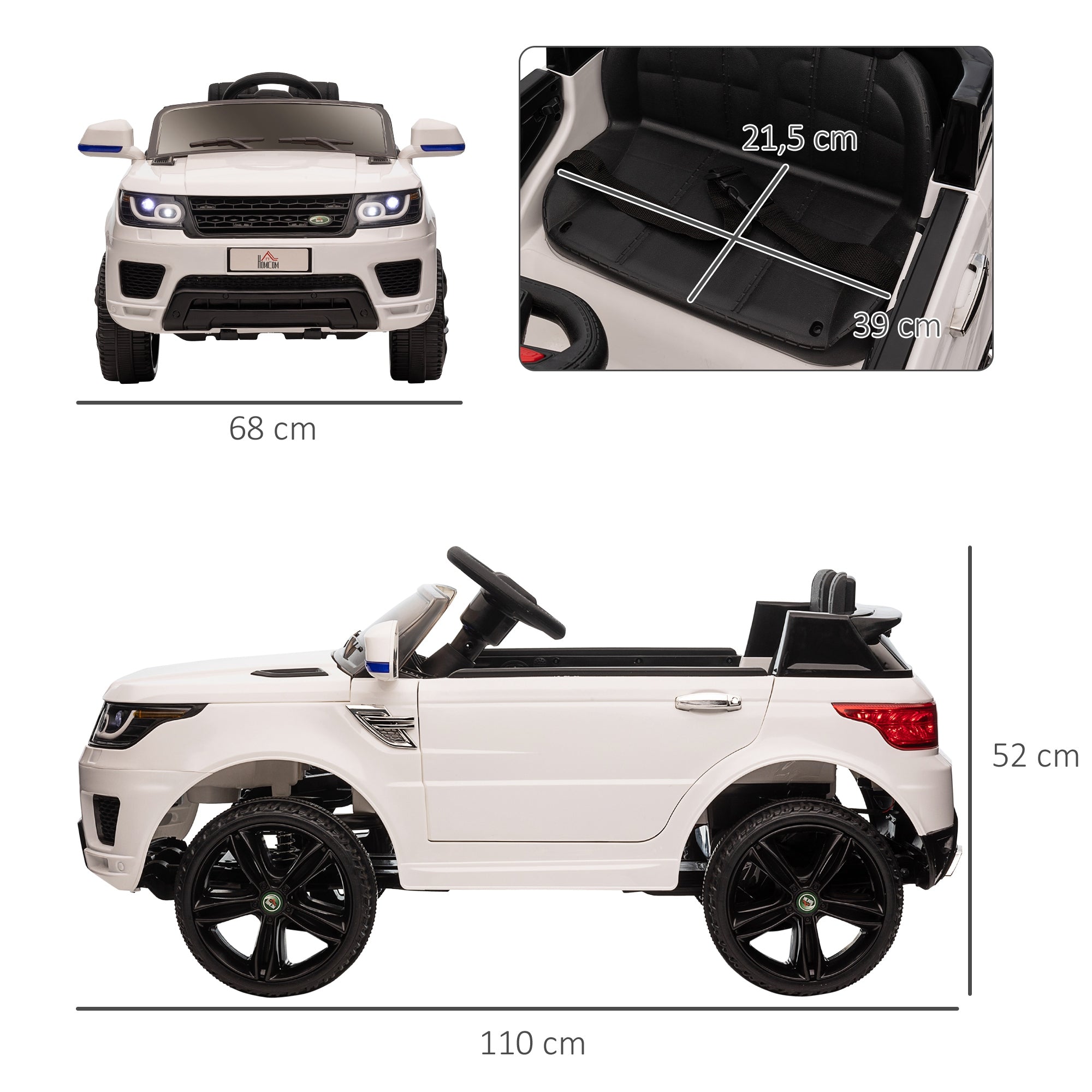 Carro Elétrico SUV para Crianças Branco 110x68x52 cm