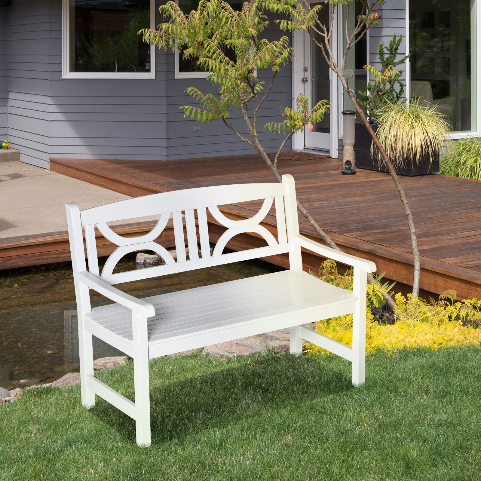 Banco de Madeira Exterior 2 Lugares Branco 123x61x89,5cm - Elegância e Conforto para o seu Espaço Exterior