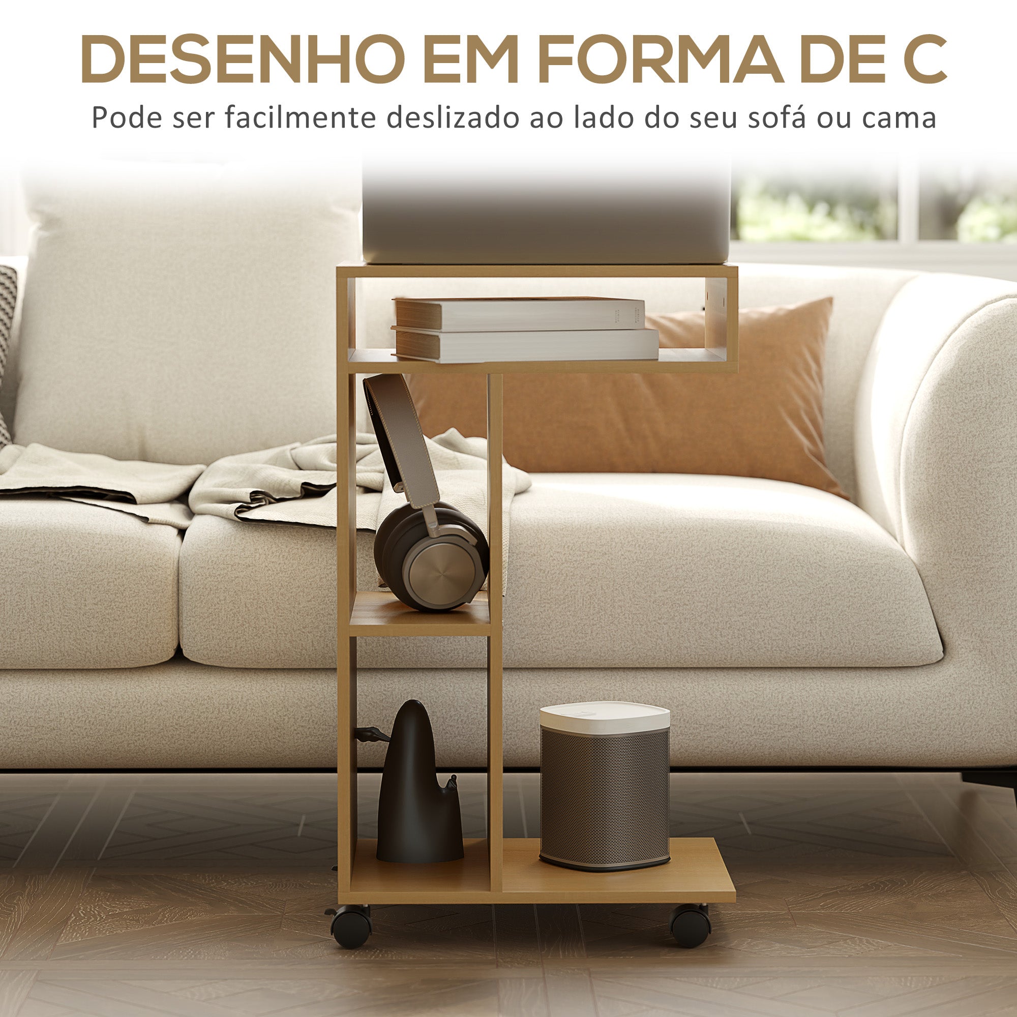 Mesa Auxiliar – 40x30x69 cm – Cor de Madeira Natural – Melamina