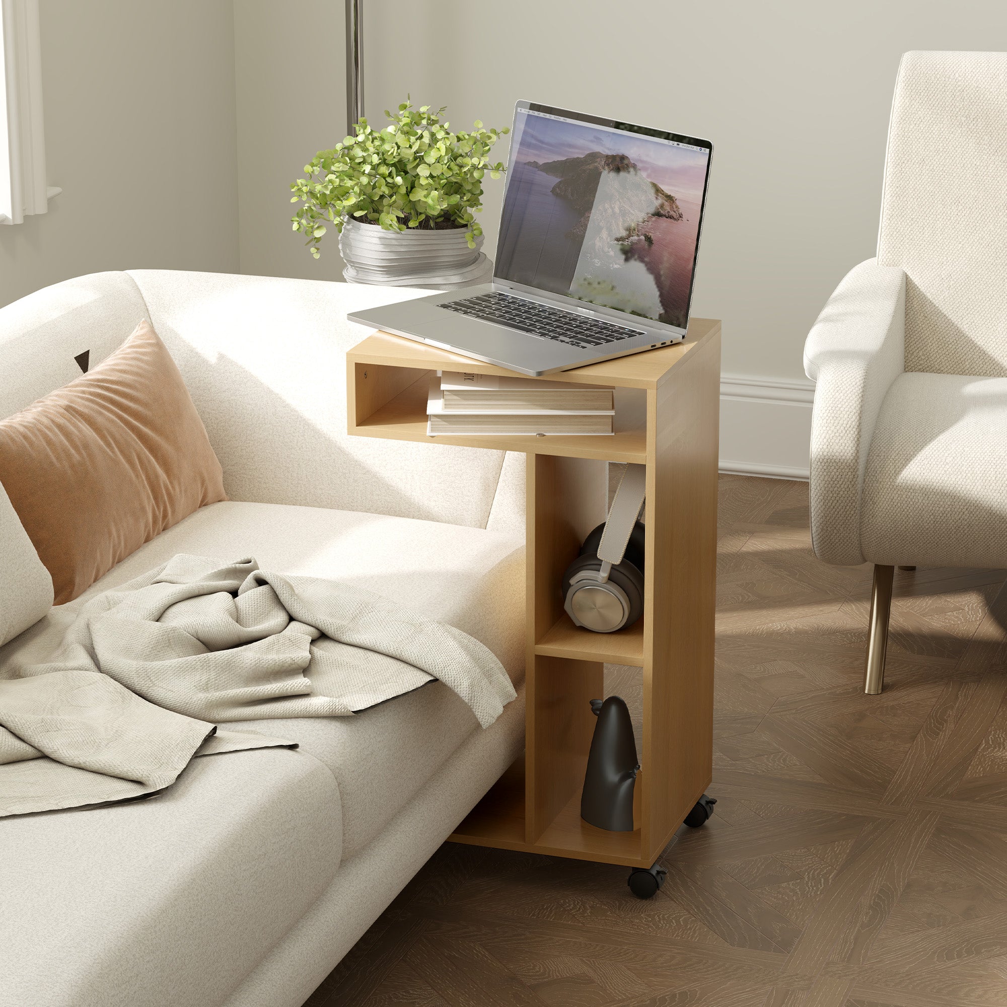 Mesa Auxiliar – 40x30x69 cm – Cor de Madeira Natural – Melamina