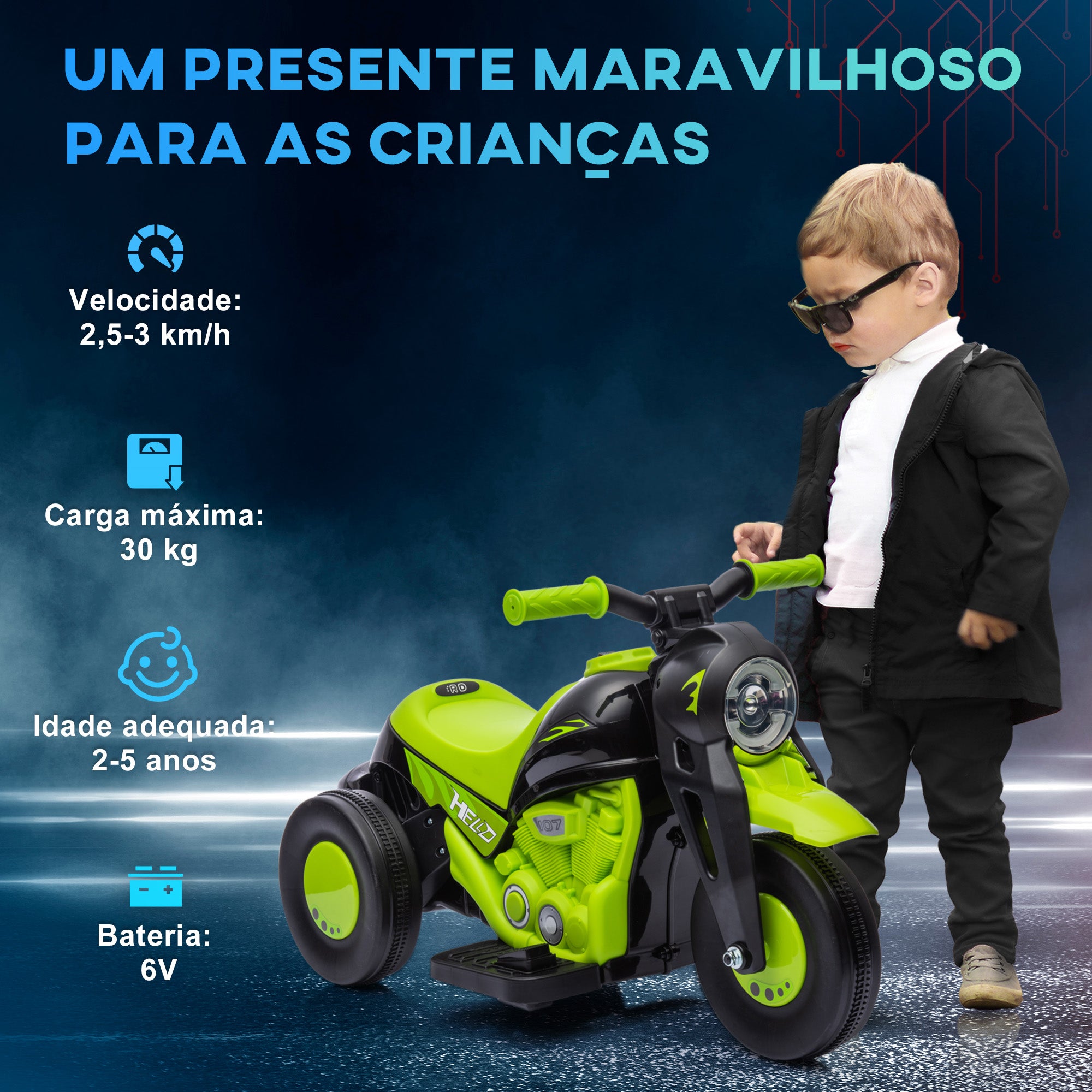 Mota Elétrica Infantil Verde 80x36x43,5 cm