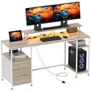 Secretária para Computador com Luzes LED e Organização - 155,5x48x75,5 cm - Madeira e Branco