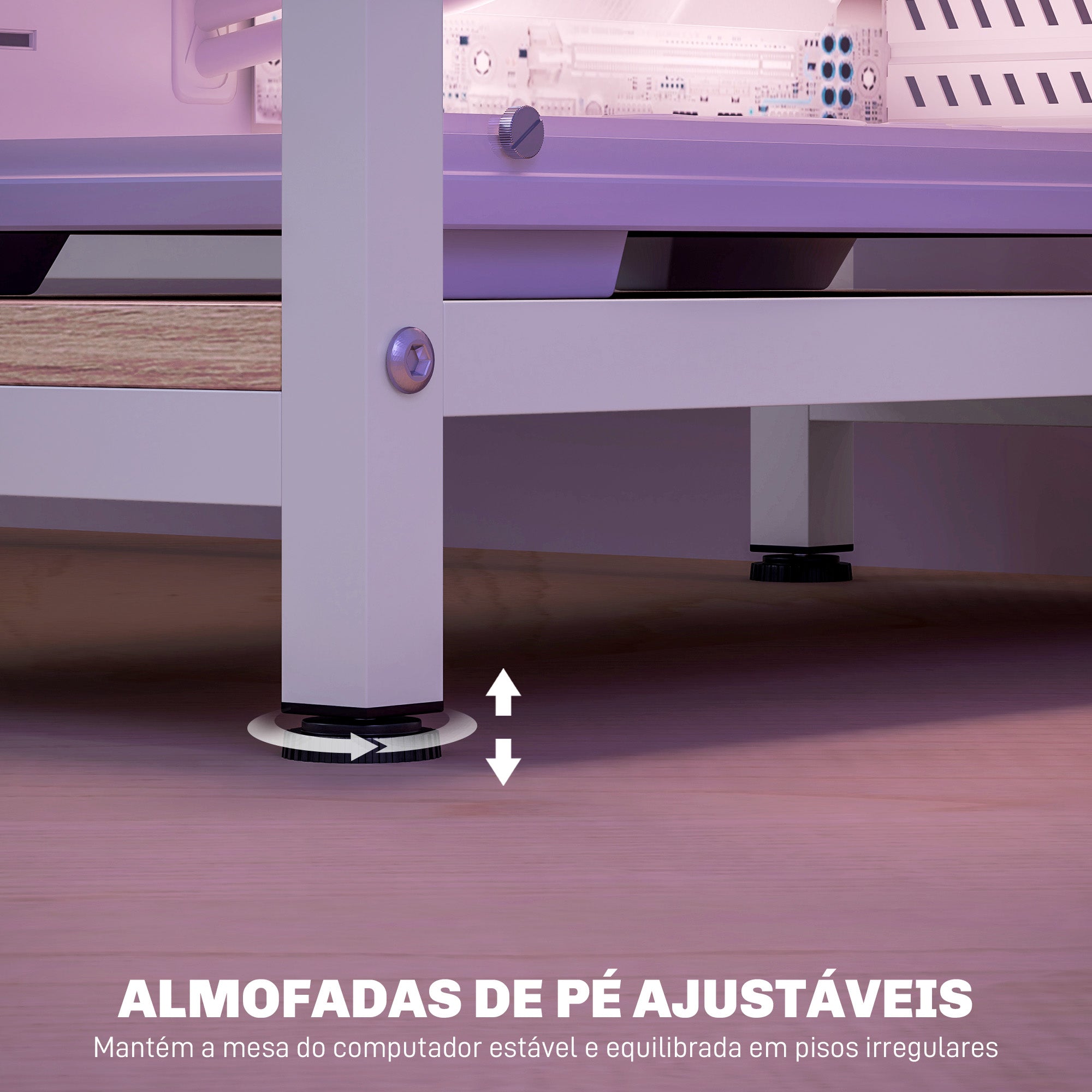 Secretária para Computador com Luzes LED e Organização - 155,5x48x75,5 cm - Madeira e Branco