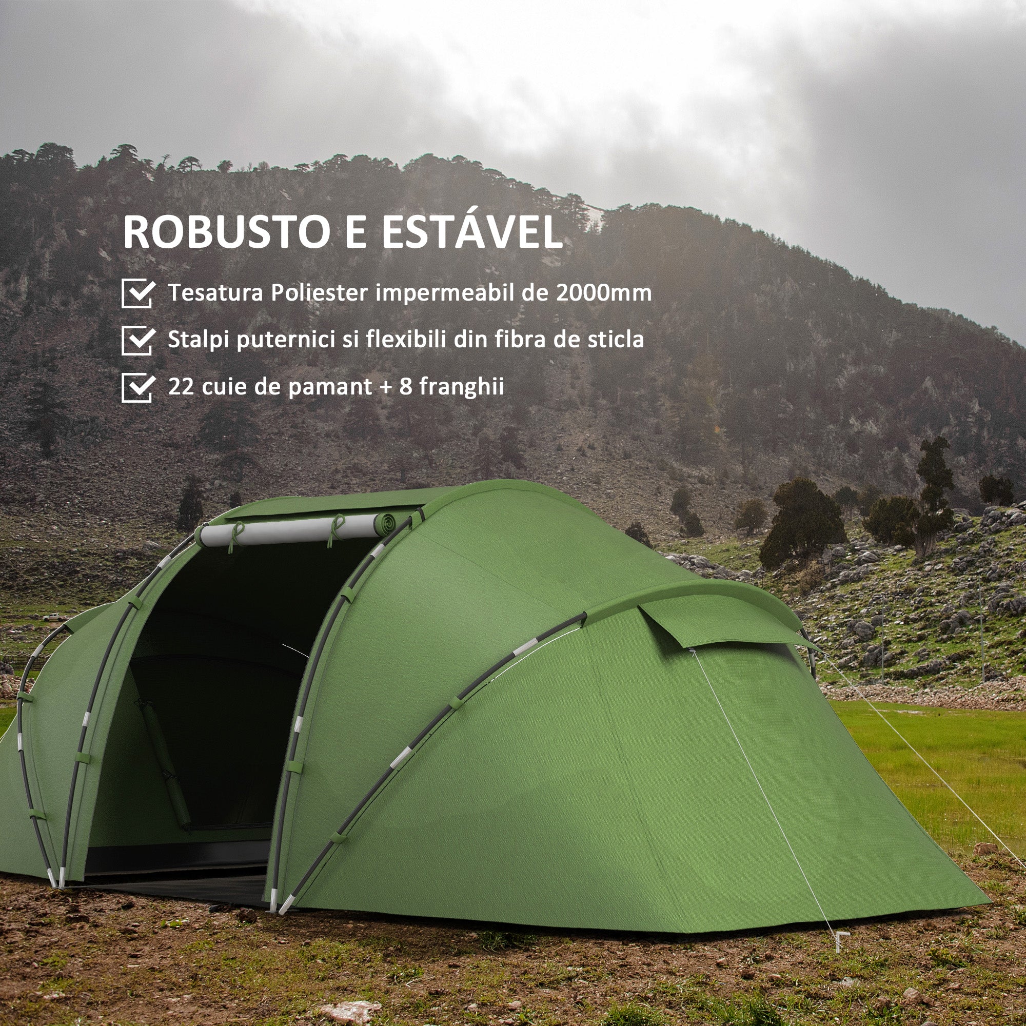 Tenda de Campismo Familiar para 4 Pessoas 430x240x170 cm Verde