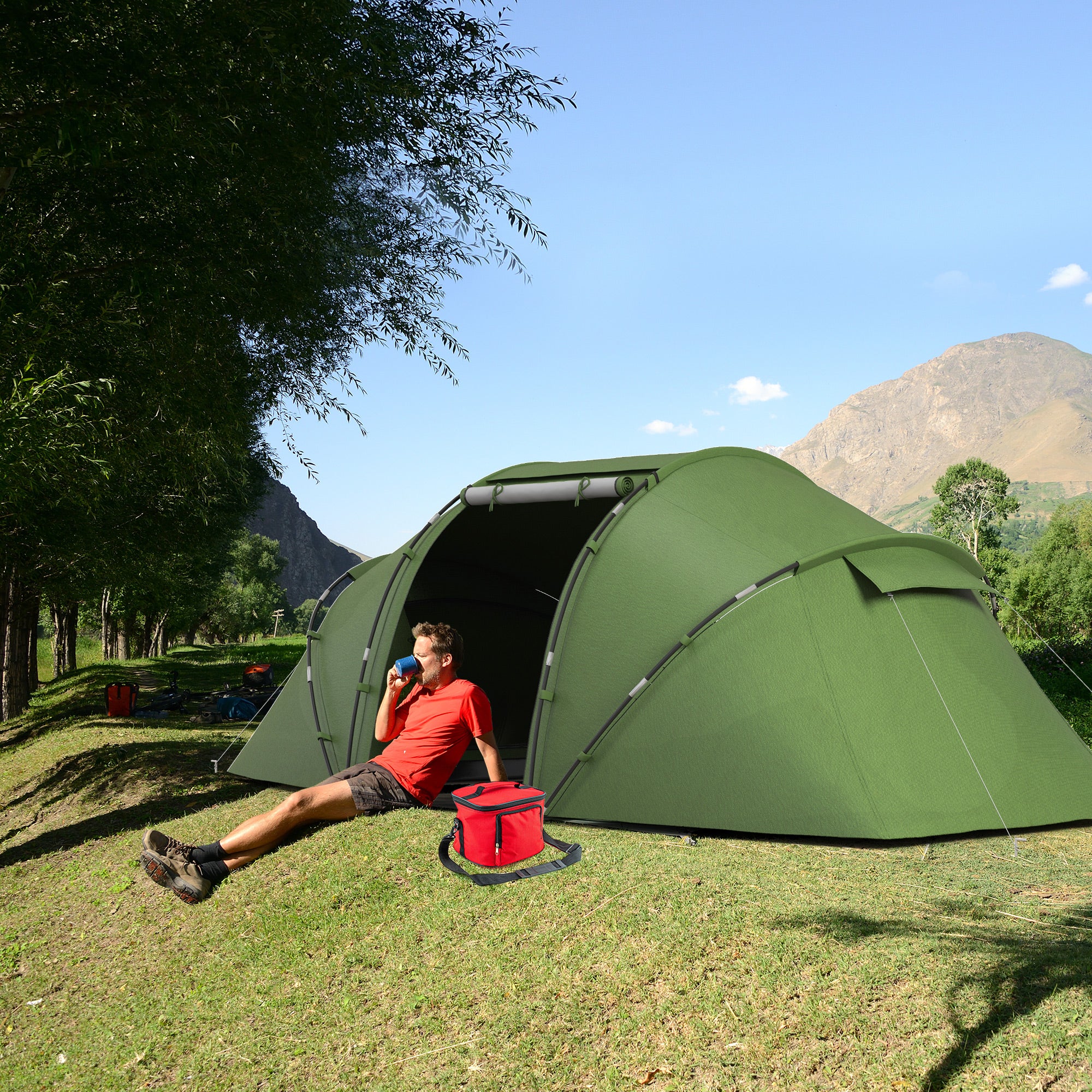 Tenda de Campismo Familiar para 4 Pessoas 430x240x170 cm Verde