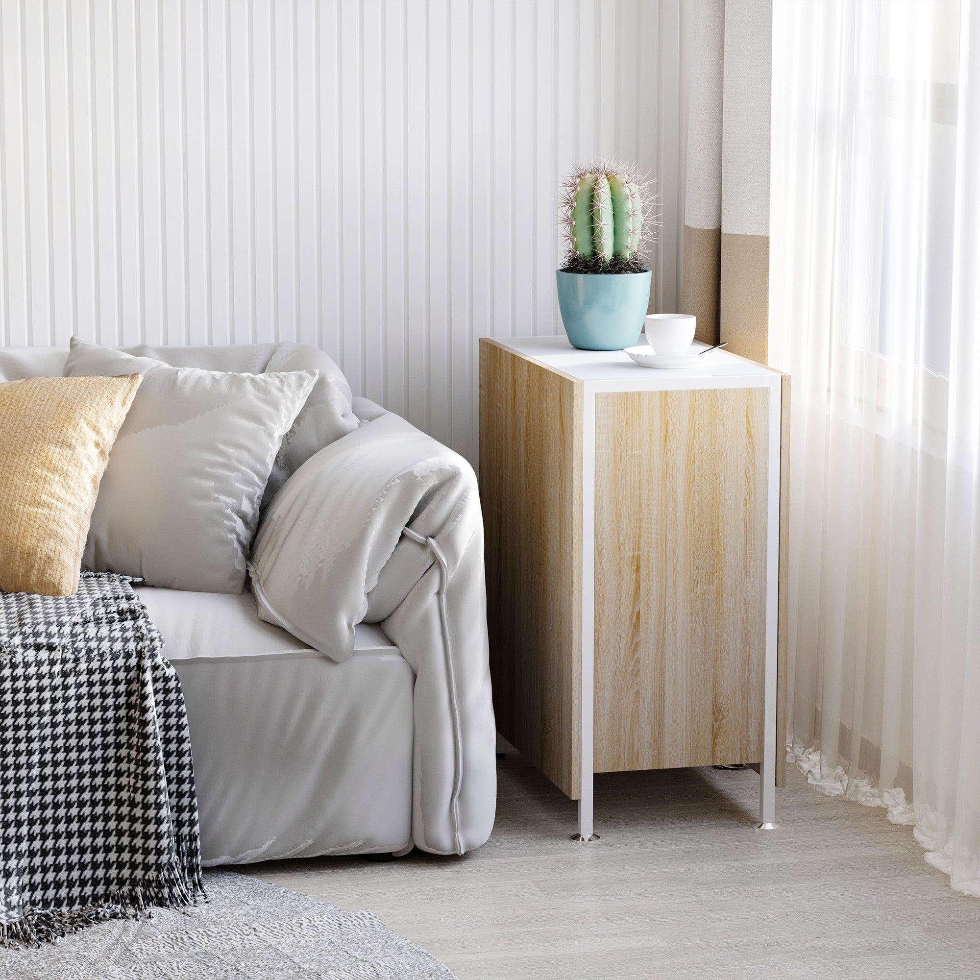 Mesa Dobrável de Arrumação 4 Prateleiras 169x62x75 cm Carvalho e Branco