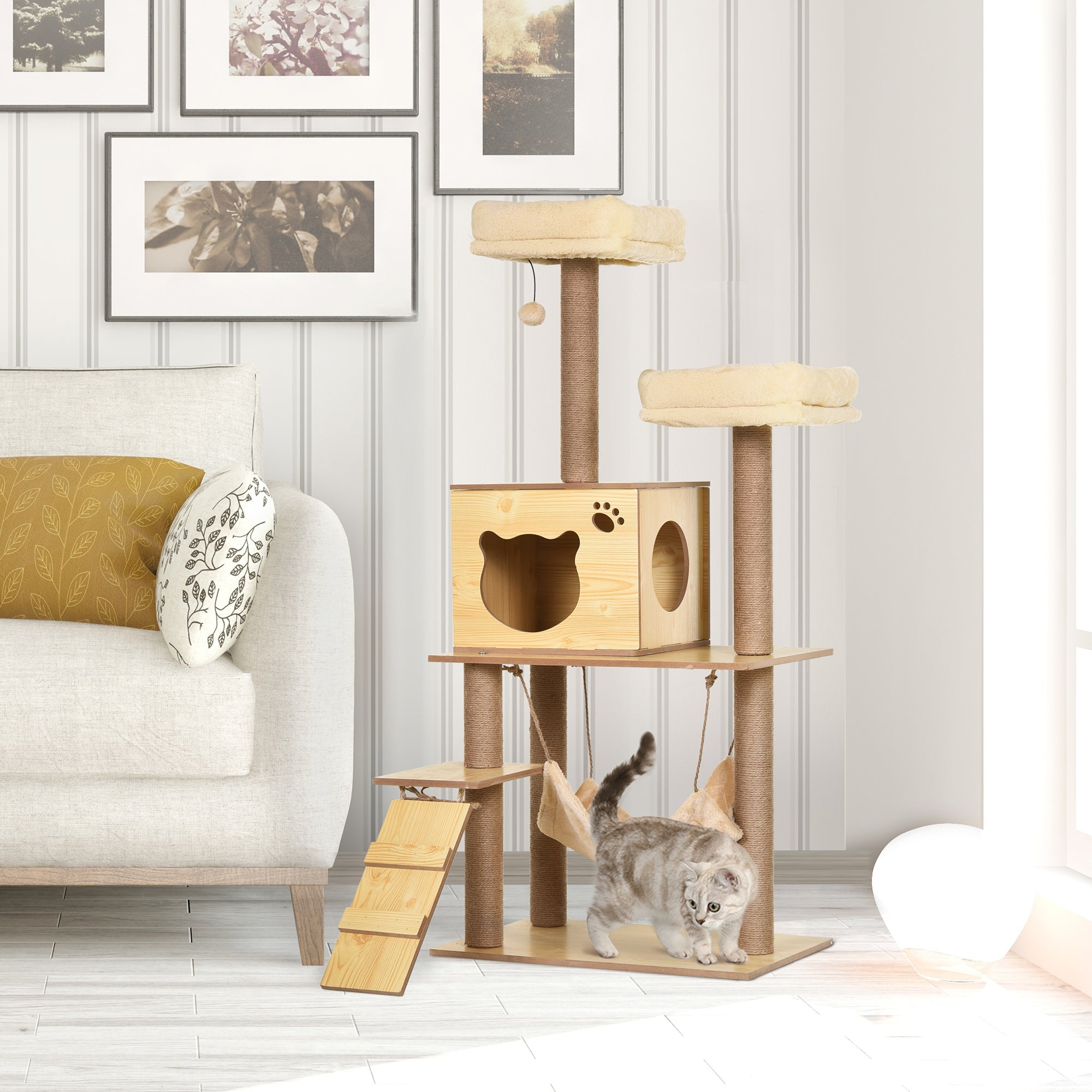 Arranhador para Gatos Altura 130 cm - Madeira, Bege e Marrom