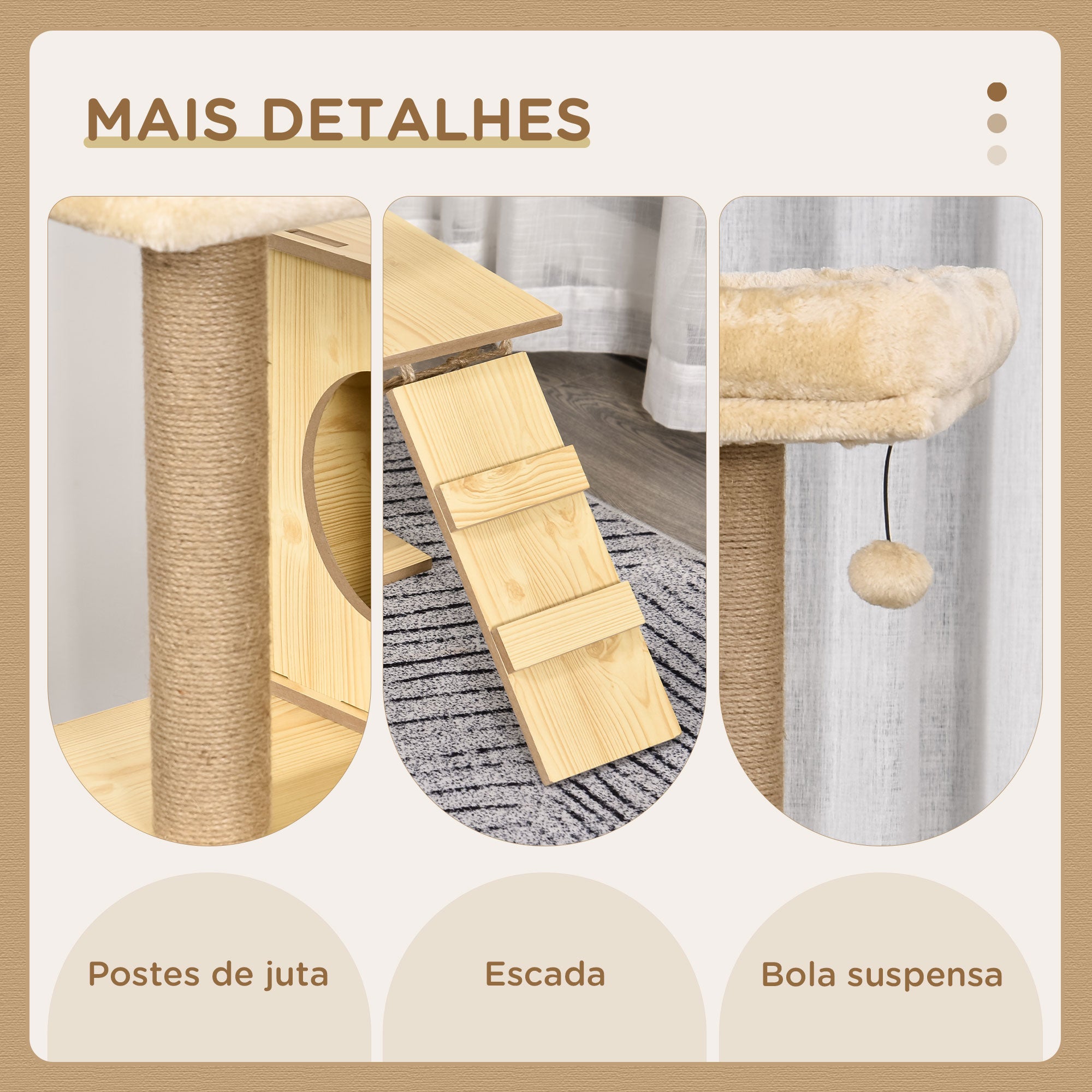 Arranhador para Gatos Altura 130 cm - Madeira, Bege e Marrom