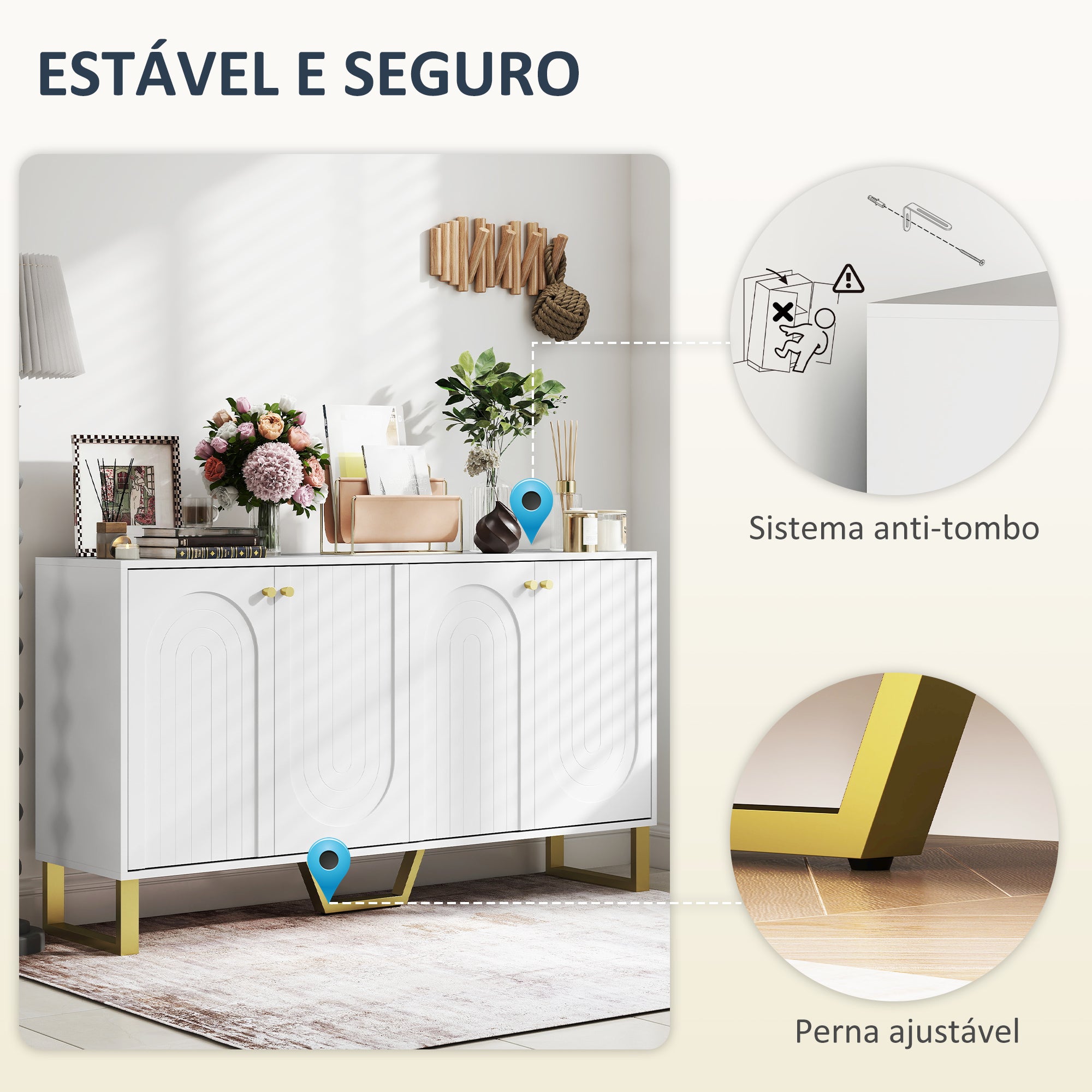 Aparador Moderno Branco 140,8x35x77,5 cm