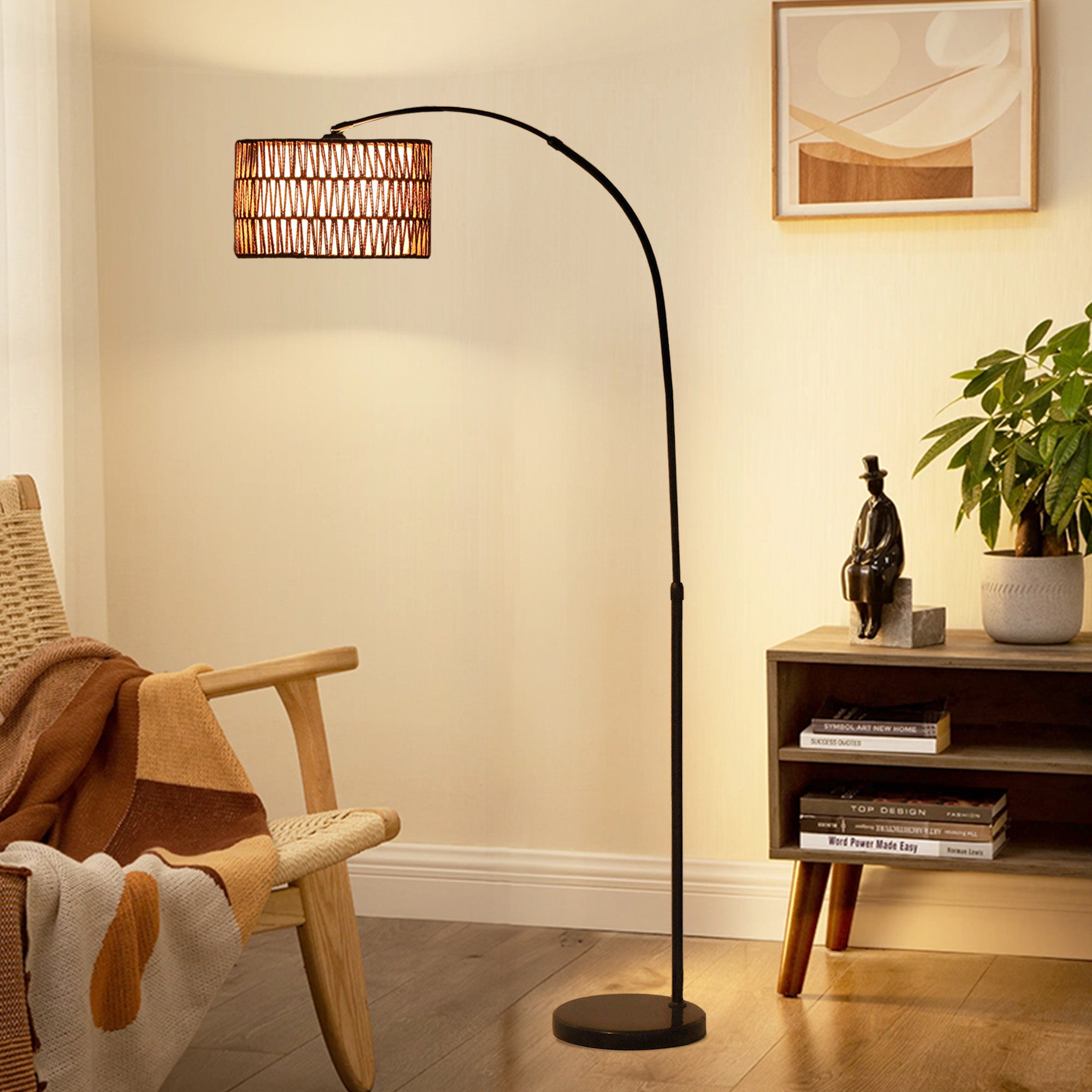Candeeiro de Pé com Altura Ajustável e Ecrã de Juta 93x34x144-175 cm - Preto e Marrom