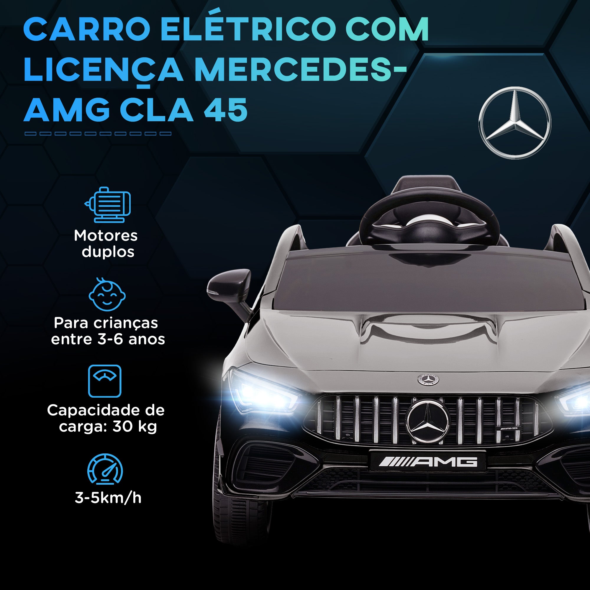 Carro Elétrico Infantil Preto 110x61x45 cm com Licença Mercedes AMG CLA 45