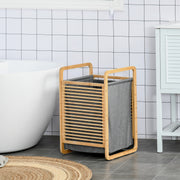 Cesto para Roupa Suja de Bambú 40x35.5x60.5cm Cor Natural e Cinza