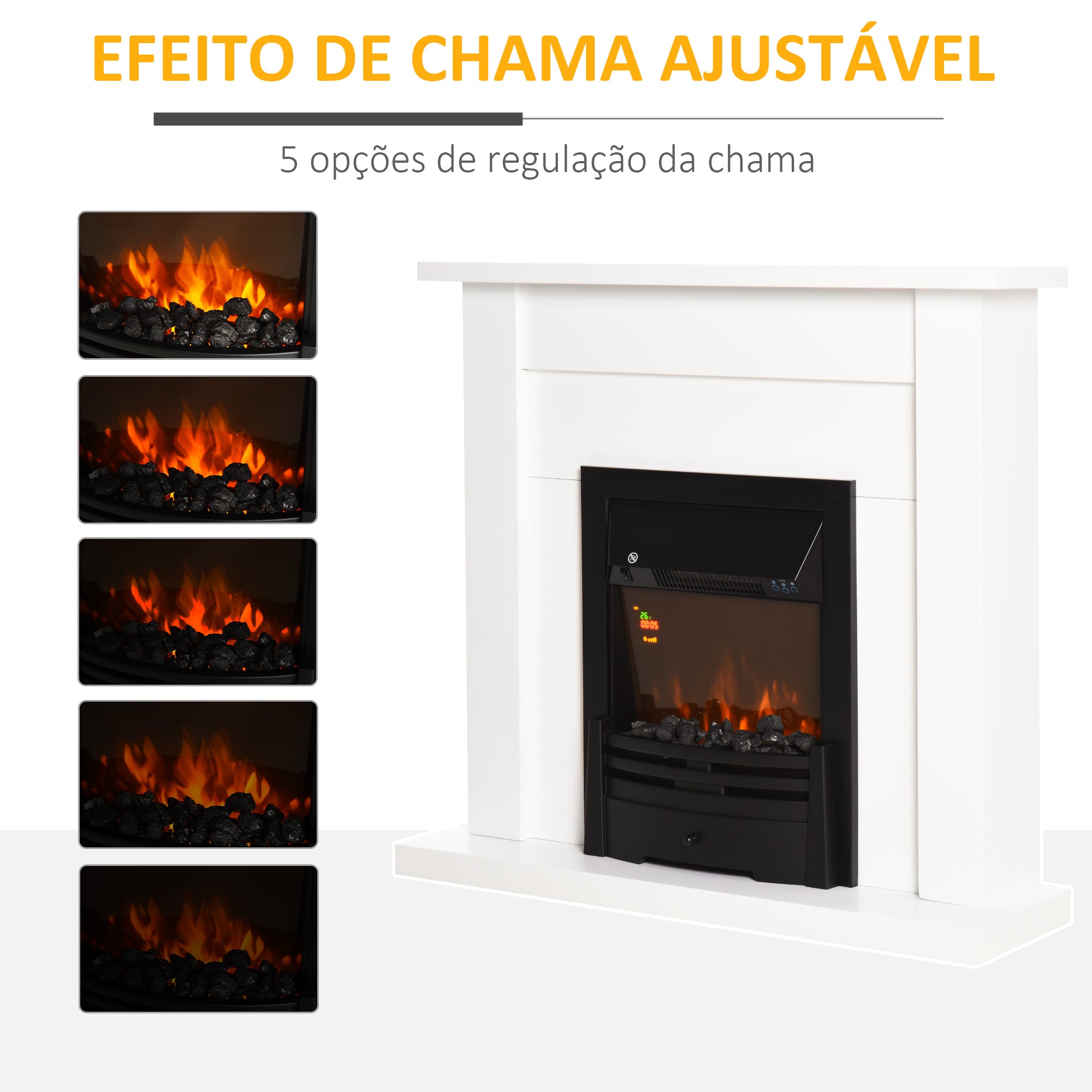 Lareira Elétrica Decorativa 102x30x95cm Branco e Preto