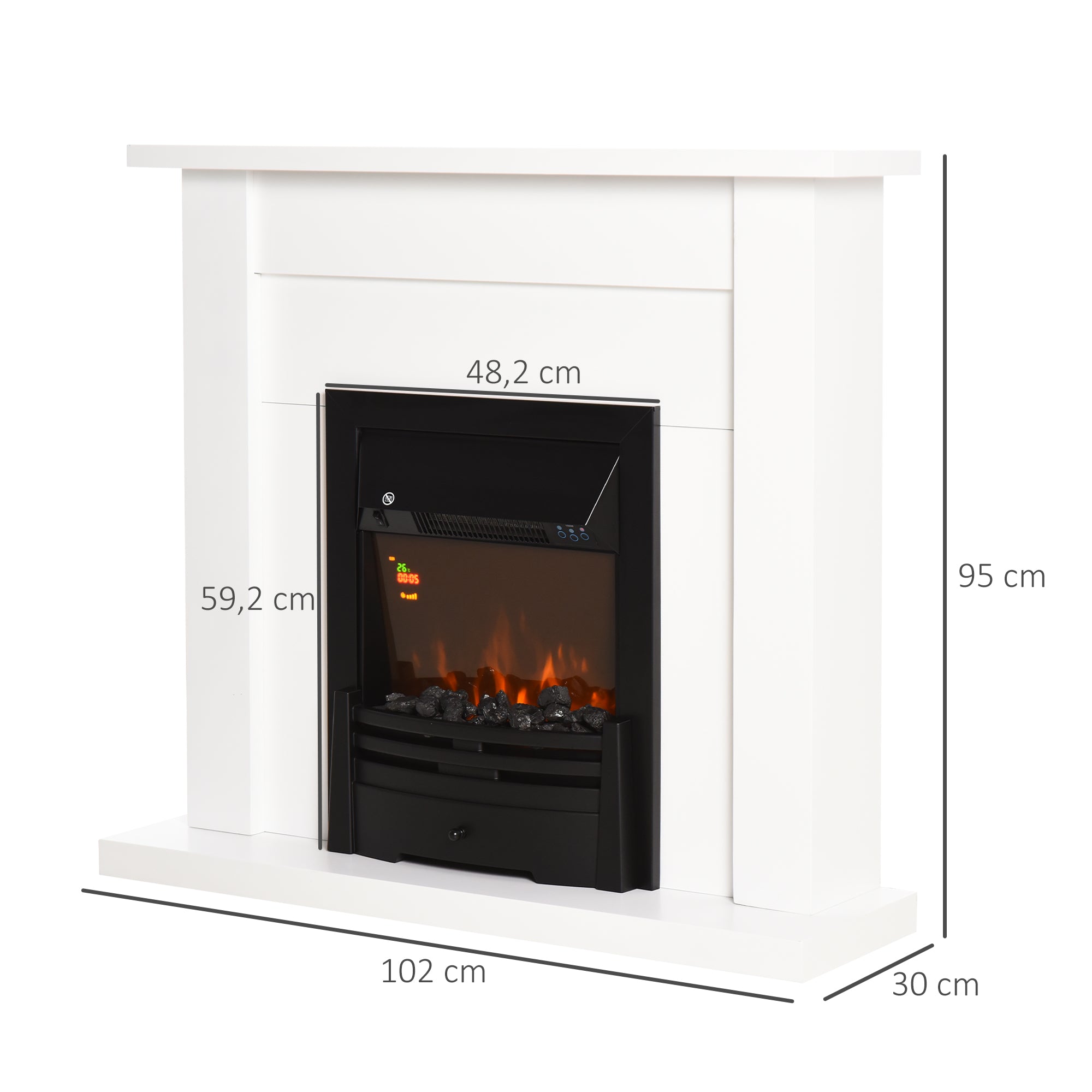 Lareira Elétrica Decorativa 102x30x95cm Branco e Preto