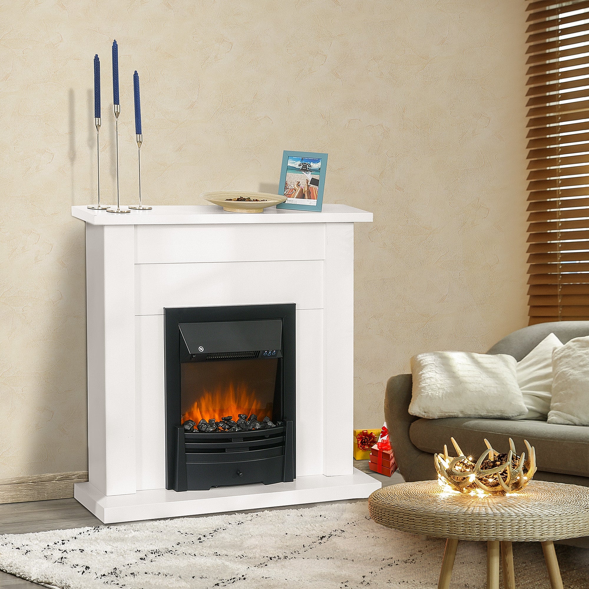 Lareira Elétrica Decorativa 102x30x95cm Branco e Preto