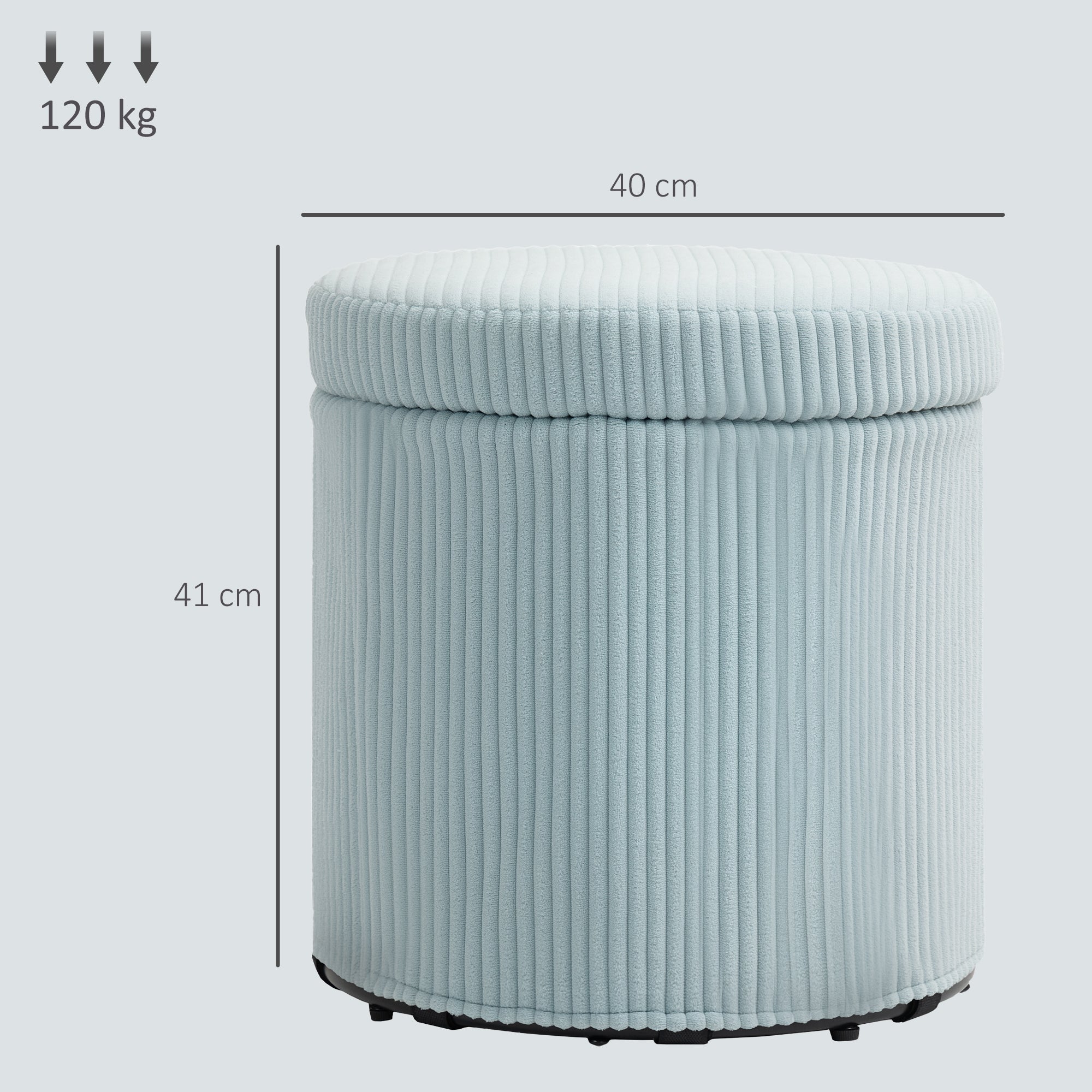 Puff de Arrumação Redondo Estofado em Veludo Cotelê Azul Claro Ø40x41 cm