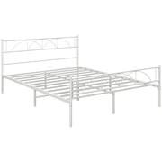 Cama de Casal 135x190 cm Branca com Estrutura de Ripas de Aço e Espaço de Arrumação