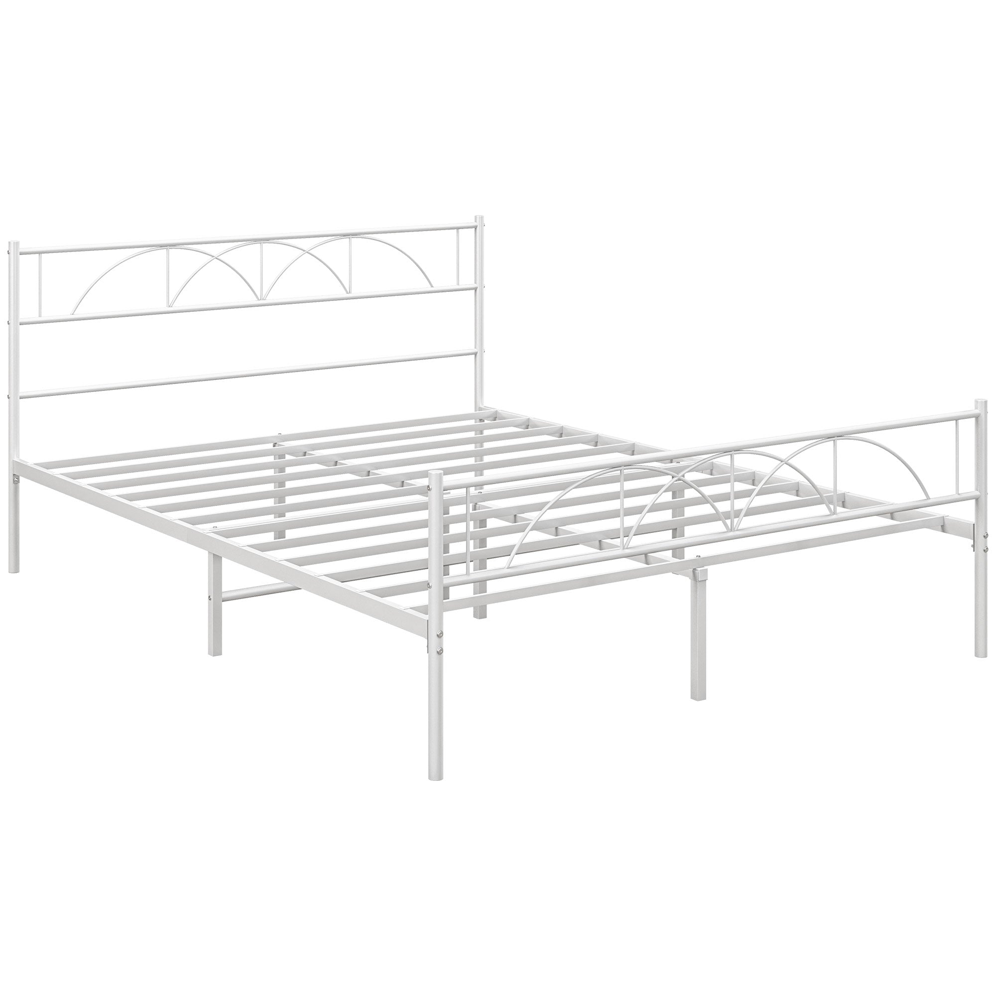 Cama de Casal 135x190 cm Branca com Estrutura de Ripas de Aço e Espaço de Arrumação