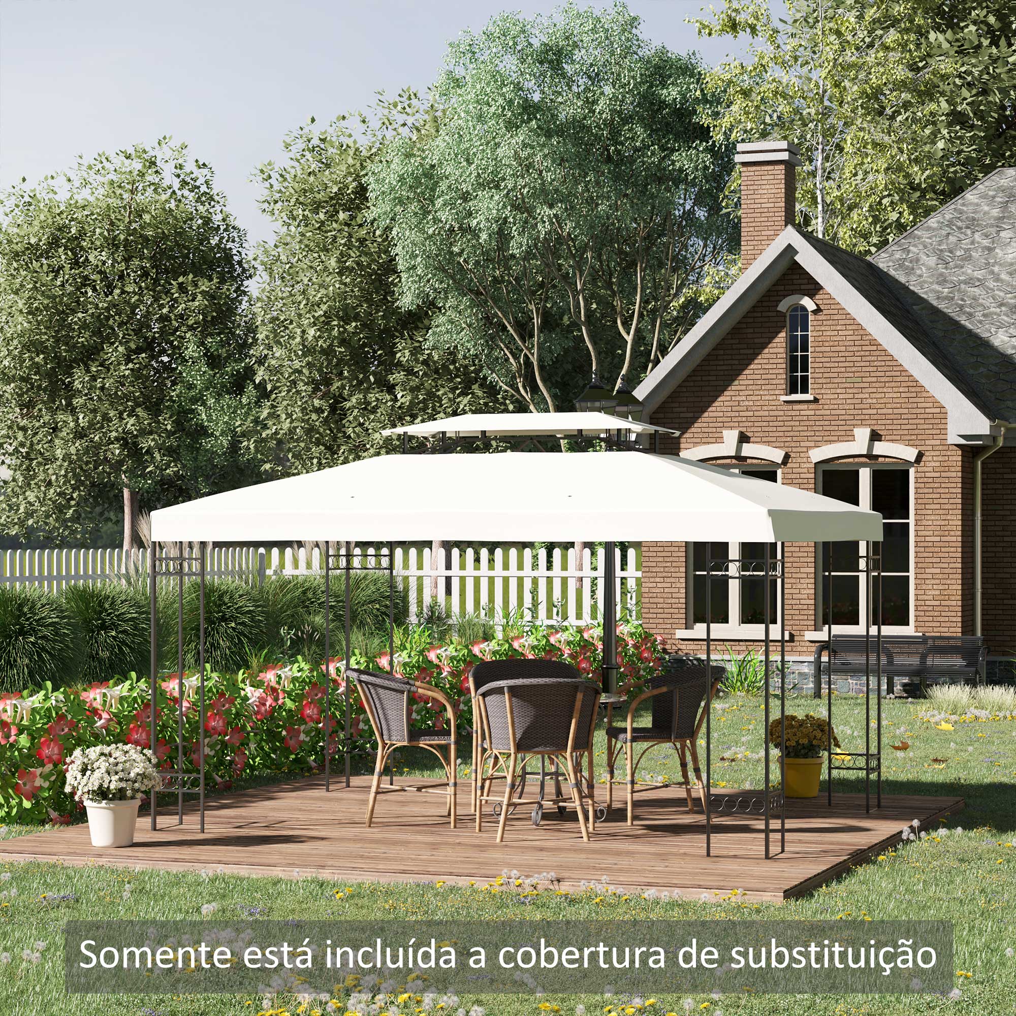 Toldo de Substituição Bege 393x294cm para Pérgola de Jardim