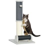 Arranhador para Gatos 40x48x85 cm Cinzento - Combina Arranhador, Escova de Auto Higiene e Bola Suspensa