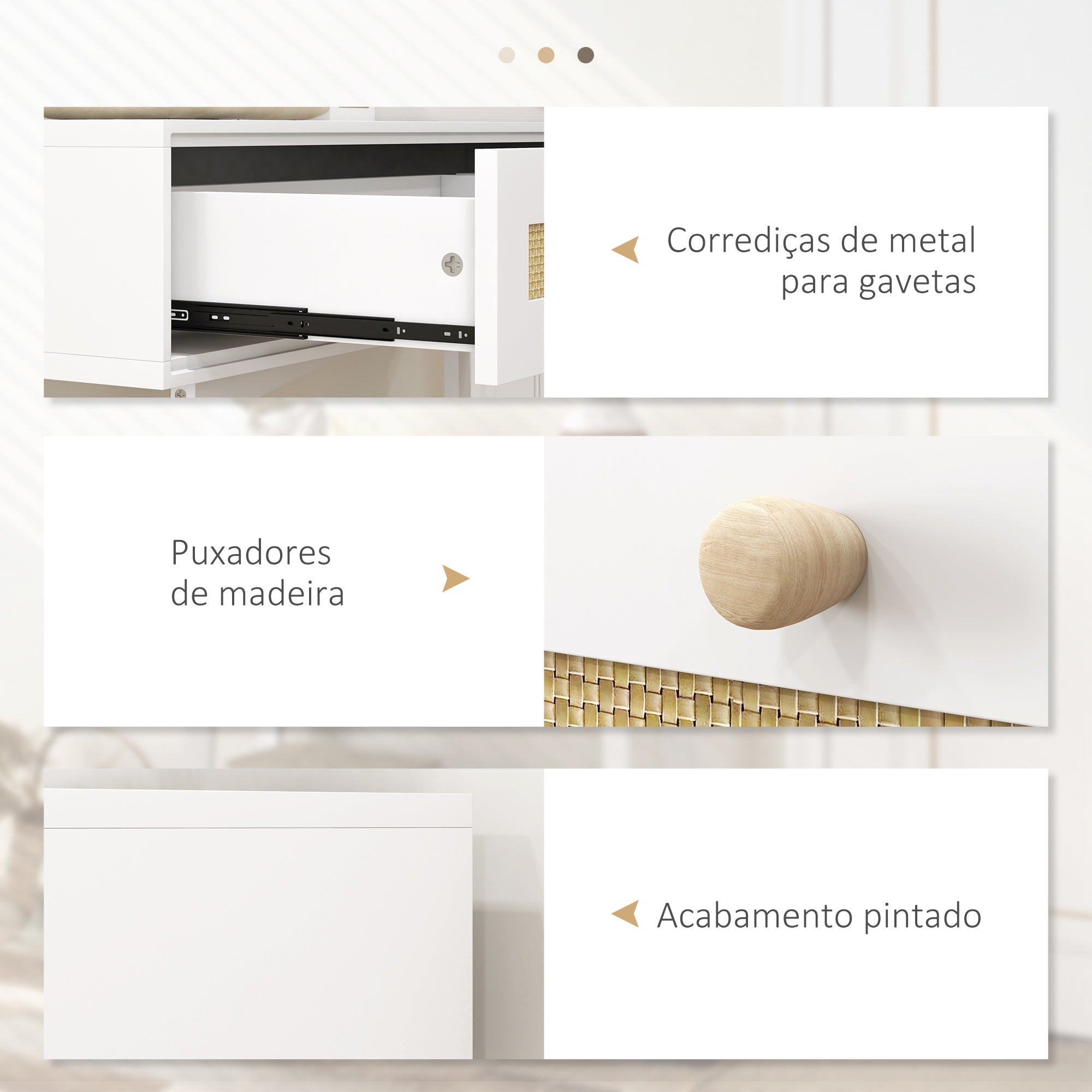 Mesa Consola de Entrada com 2 Gavetas de Vime e Prateleira Aberta 100x30x81 cm - Branco