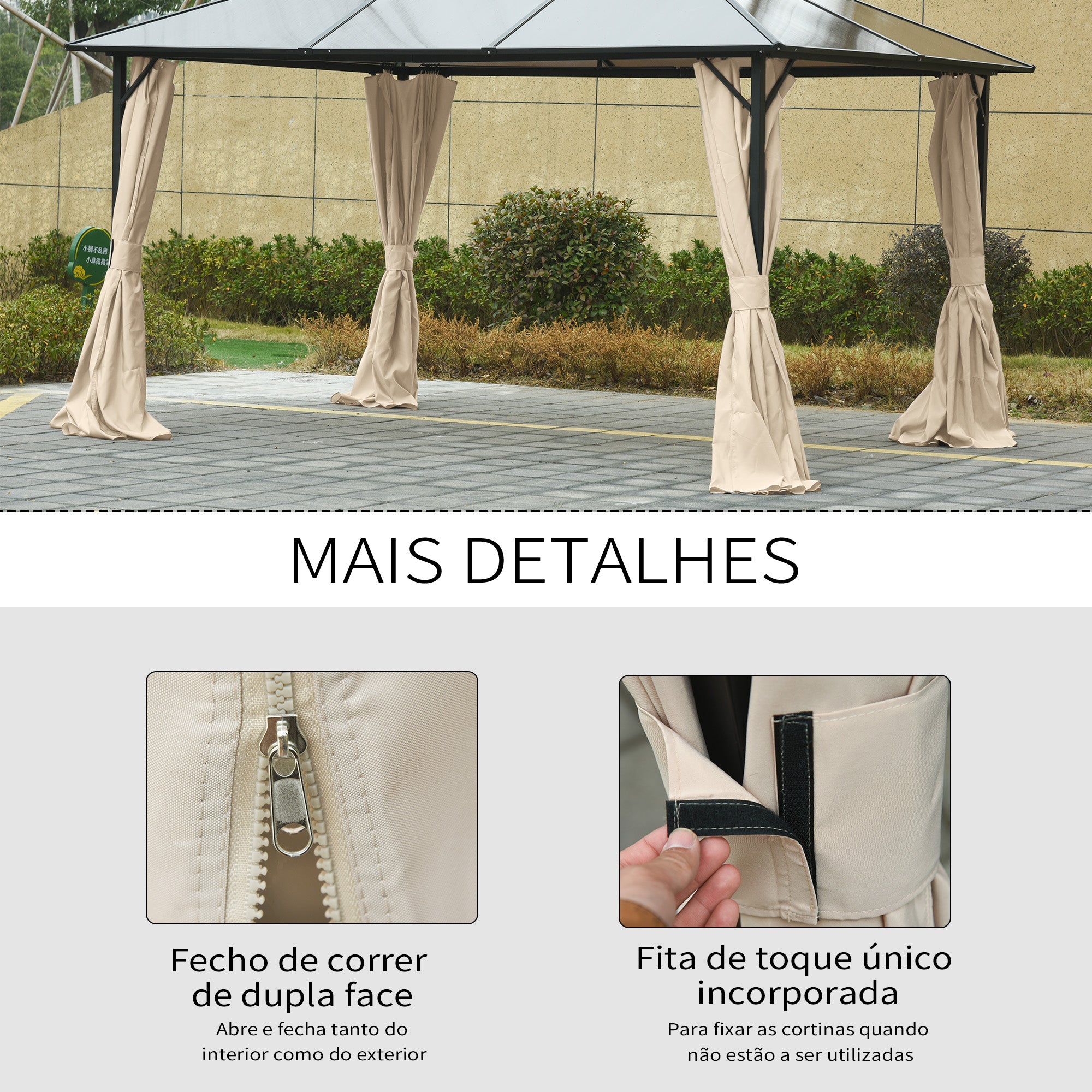 Cortinas Laterais Universais Bege 352x205 cm para Tenda de Jardim Terraço