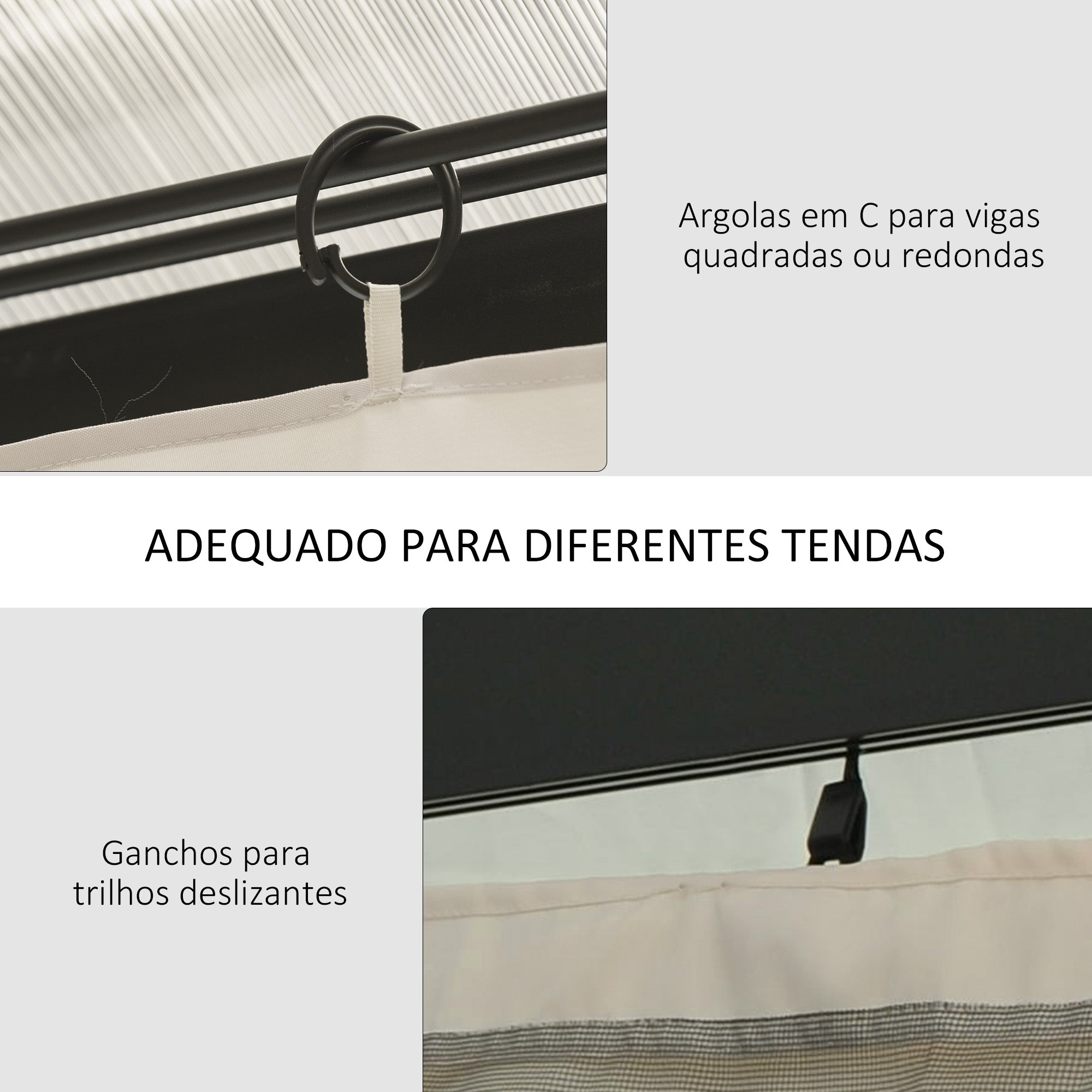Cortinas Laterais Universais Bege 352x205 cm para Tenda de Jardim Terraço